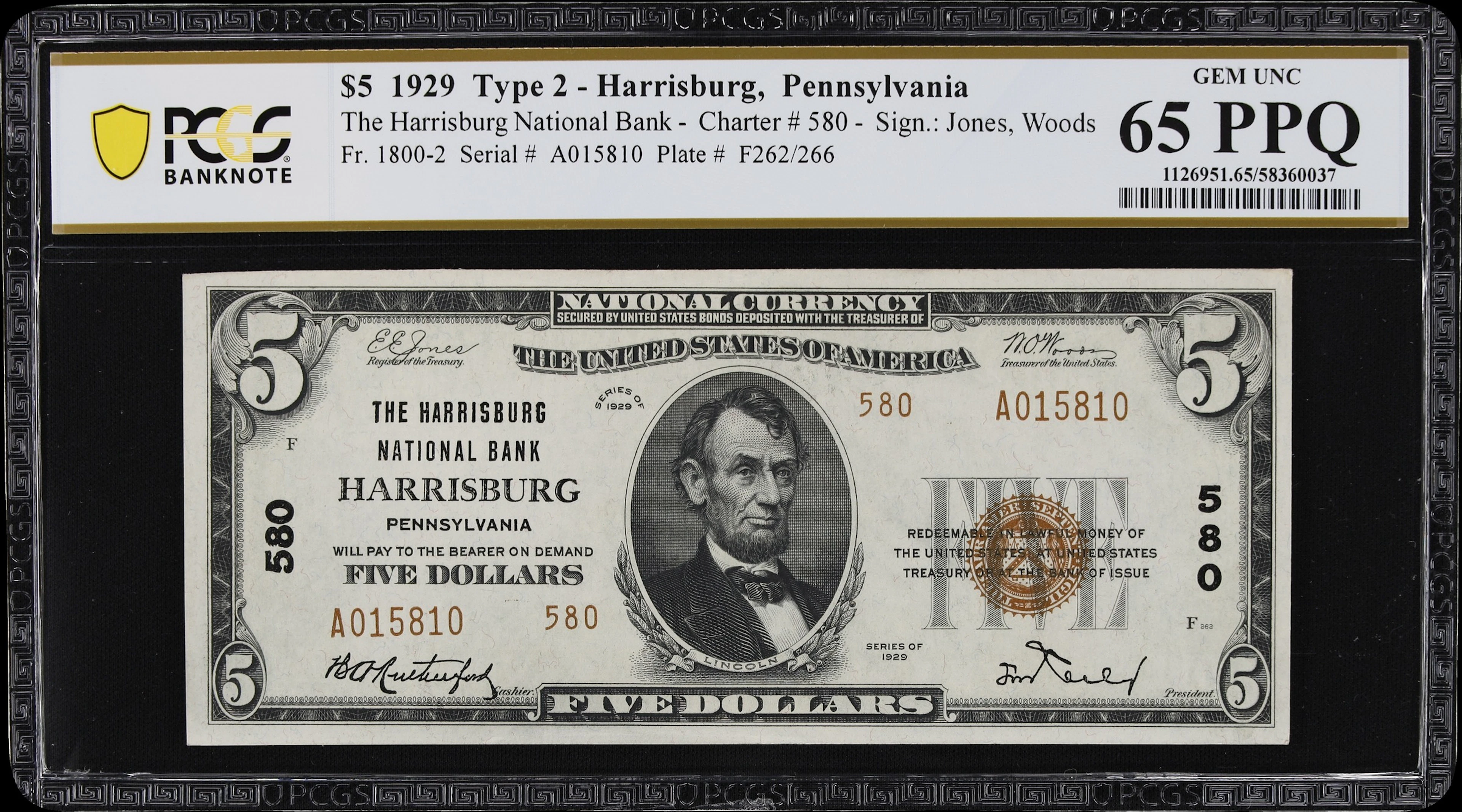 Harrisburg, Pennsylvania. $5 1929 Ty. 2. Fr. 1800-2. Harrisburg NB.