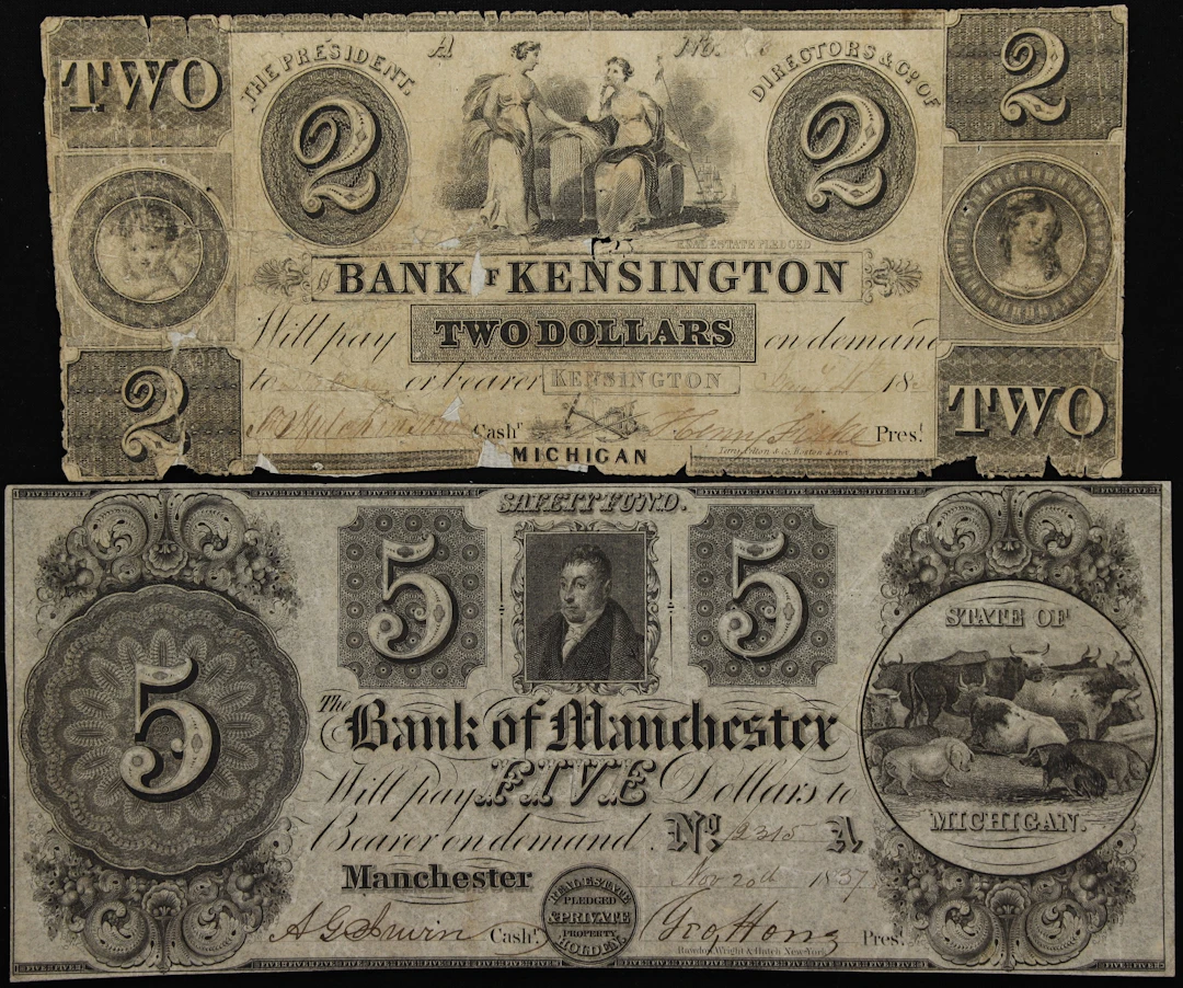 Lot of (2) Kensington & Manchester, Michigan. Bank of Kensington &