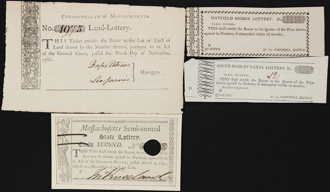 Lot of (4) Massachusetts. Mixed Lotteries. 1786-90 One Ticket. Very