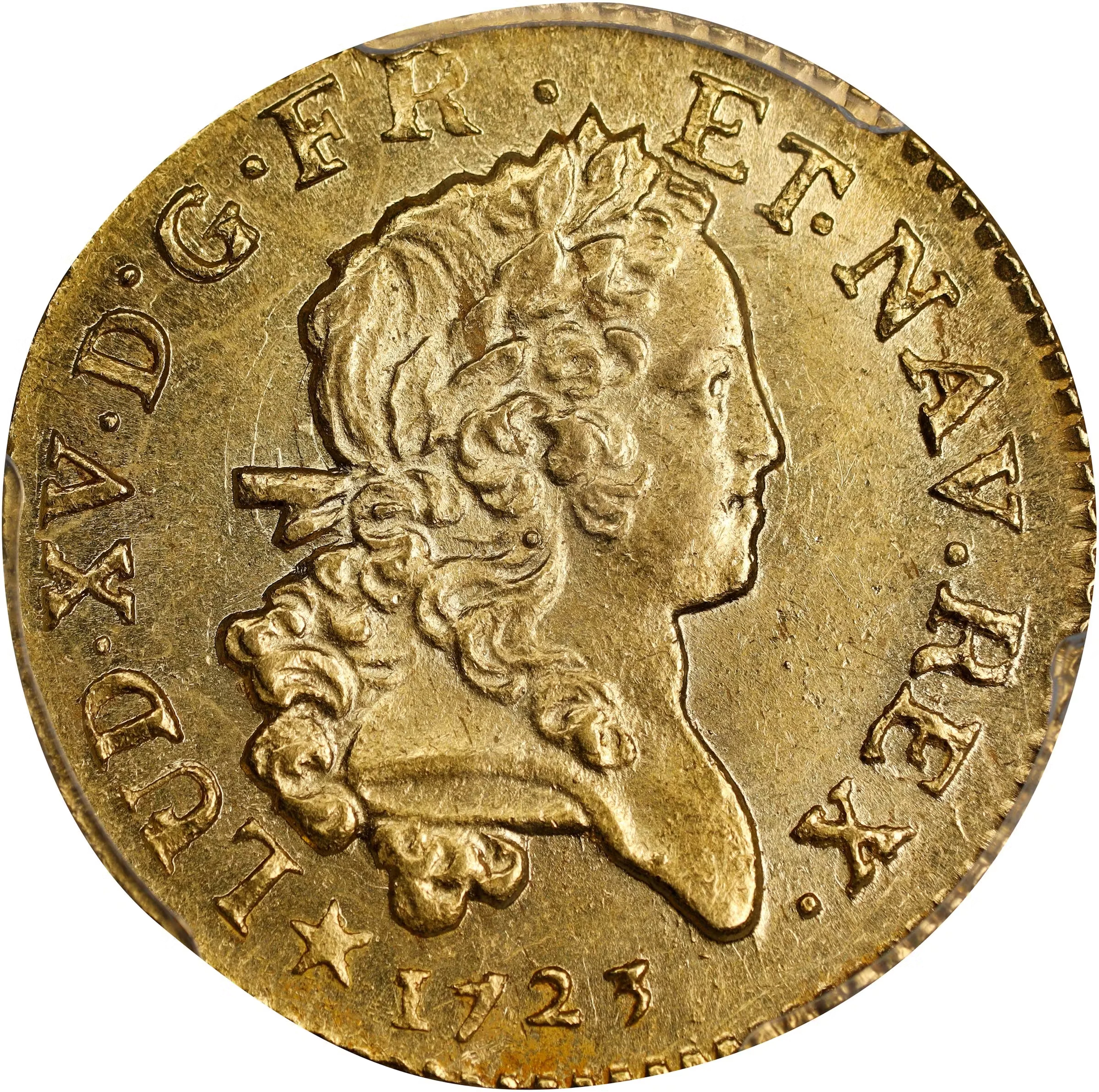 FRANCE. Louis d'Or, 1723-N. Montpellier Mint. Louis XV. PCGS MS-63.