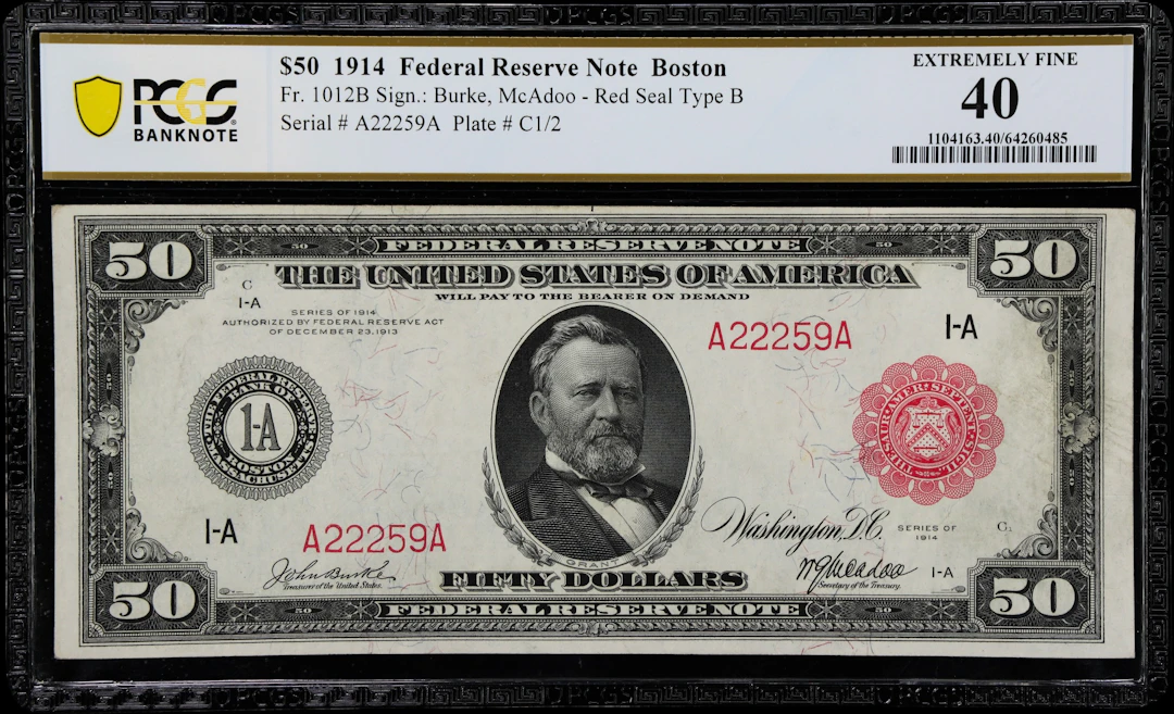 Fr. 1012b. 1914 Red Seal $50 Federal Reserve Note. Boston. PCGS Banknote