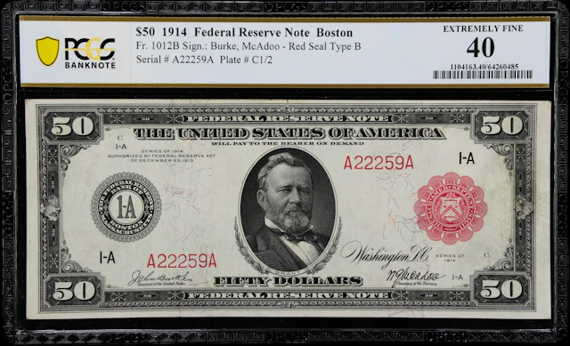 Fr. 1012b. 1914 Red Seal $50 Federal Reserve Note. Boston. PCGS Banknote