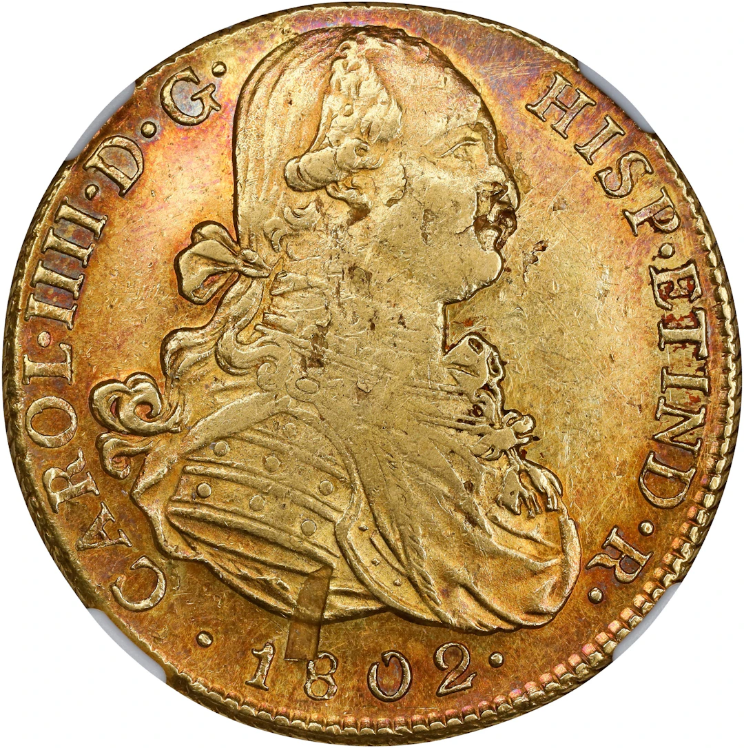 PERU. 8 Escudos, 1802-LIMAE IJ. Lima Mint. Charles IV. NGC AU Details--Spot