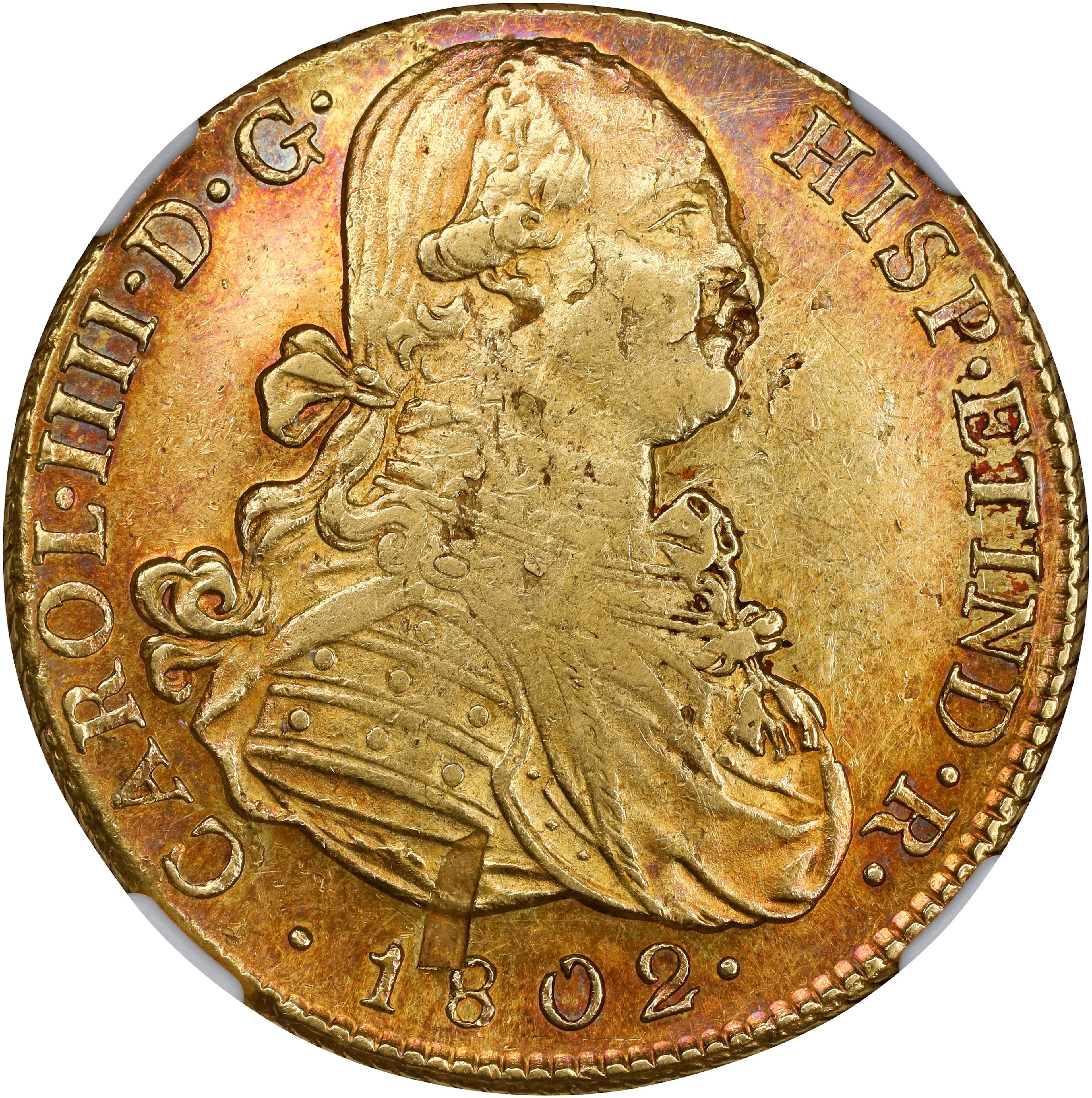 PERU. 8 Escudos, 1802-LIMAE IJ. Lima Mint. Charles IV. NGC AU Details--Spot