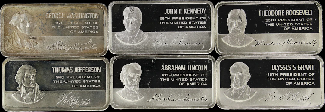 (11.562 oz, 359.64 g ASW). Lot of (6) Franklin Mint 1000 grain Presidential