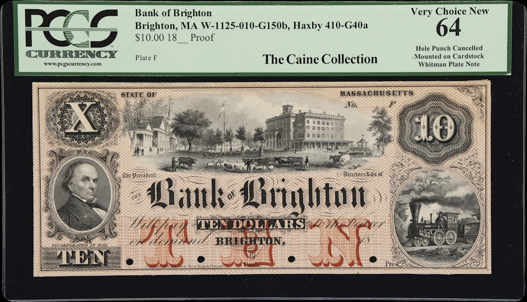 Brighton, Massachusetts. Bank of Brighton. 18xx $10. PCGS Currency