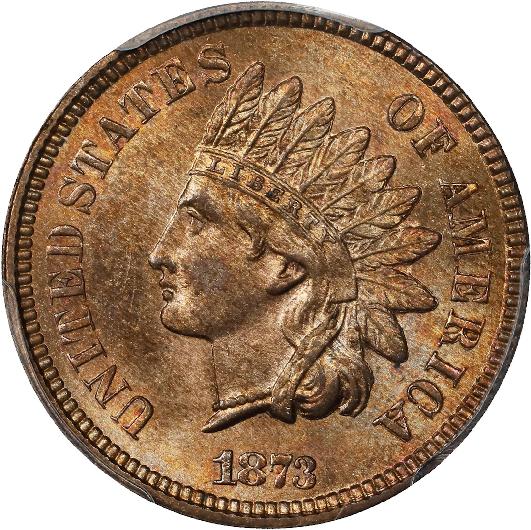 1873 Indian Cent. Open 3. MS-63 RB (PCGS). CAC.