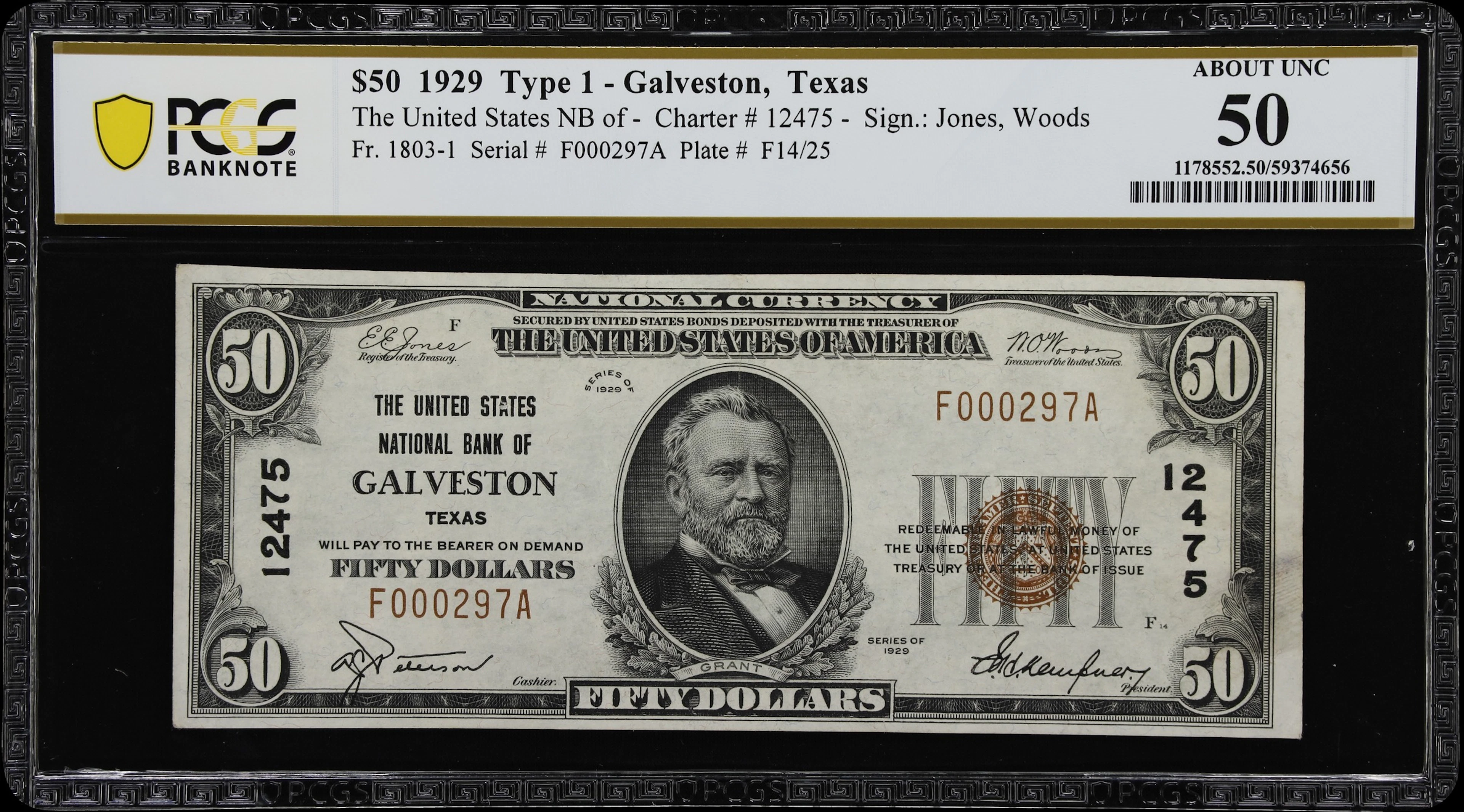Galveston, Texas. $50 1929 Ty. 1. Fr. 1803-1. United States NB. Charter