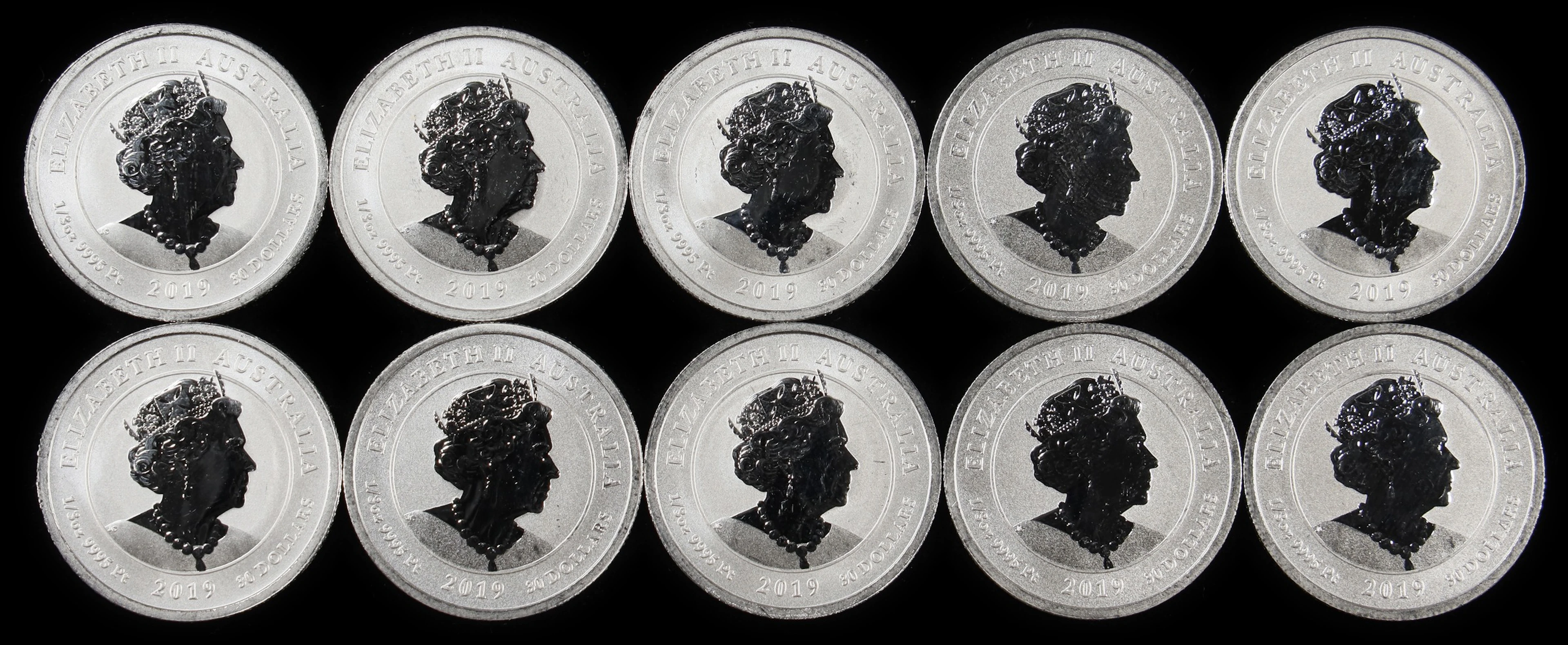 (3.333 oz, 103.68 g APtW). Australia. Lot of (10) 2019 Humpback Whale