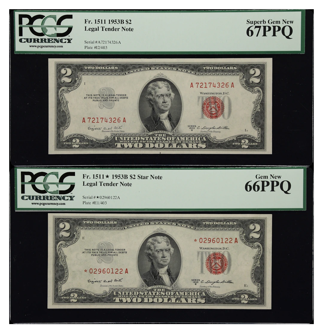 Lot of (2) Fr. 1511 & 1511*. 1953B $2 Legal Tender Notes. PCGS Currency