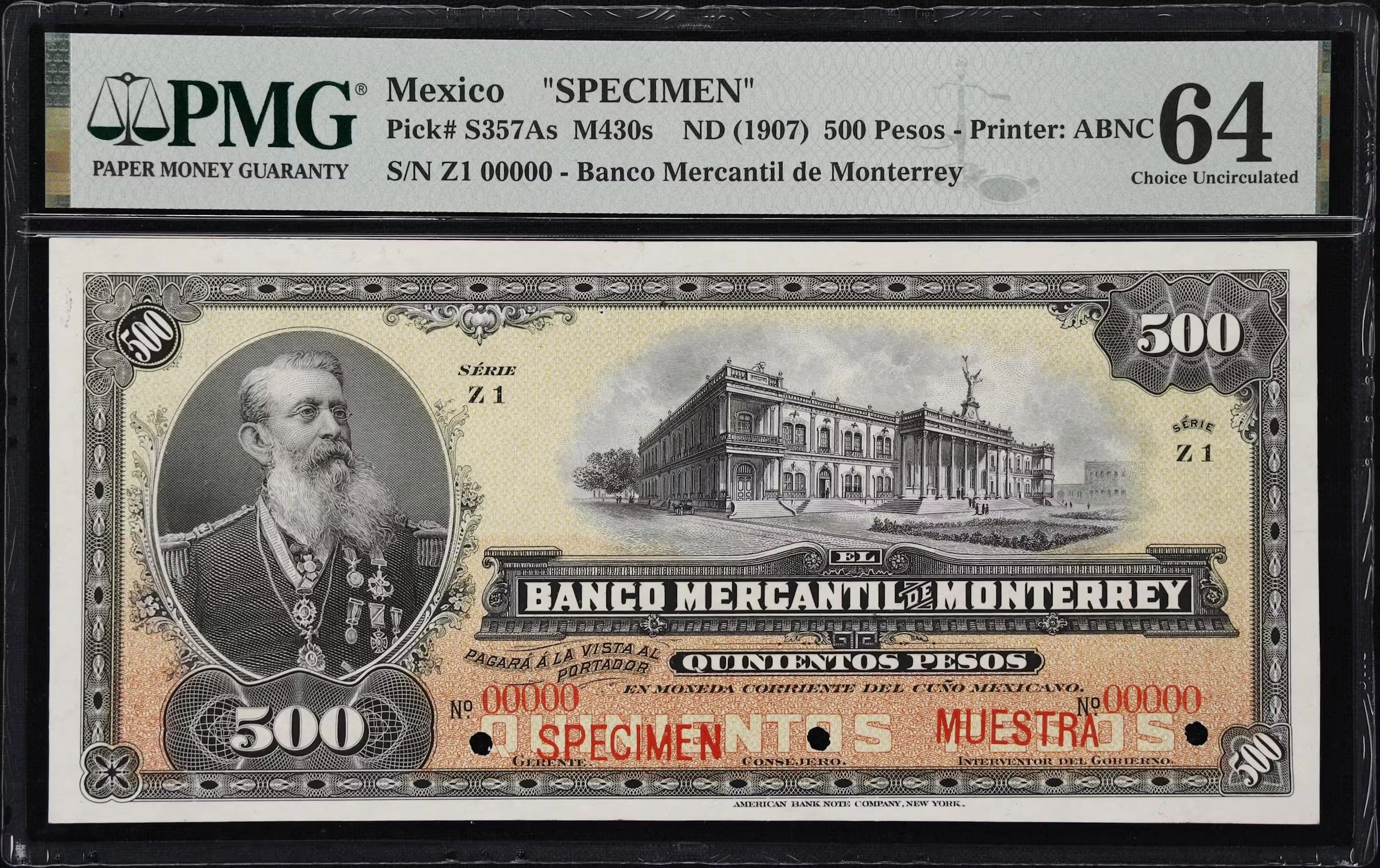MEXICO. Banco Mercantil de Monterrey. 500 Pesos, ND (1907). P-S357As.