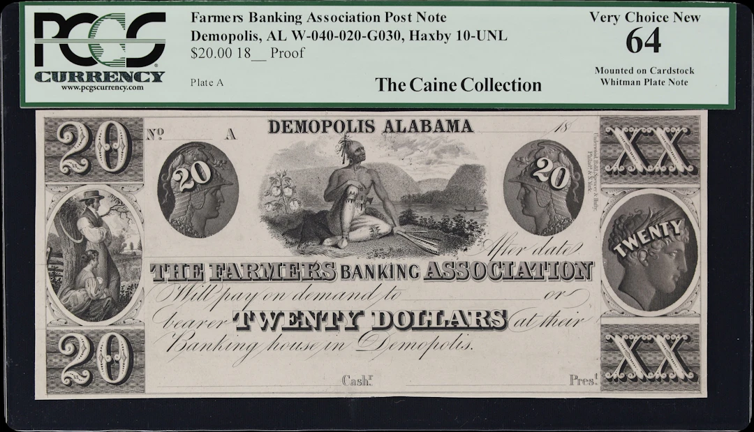 Demopolis, Alabama. Farmers Banking Association. 18xx $20. PCGS Currency