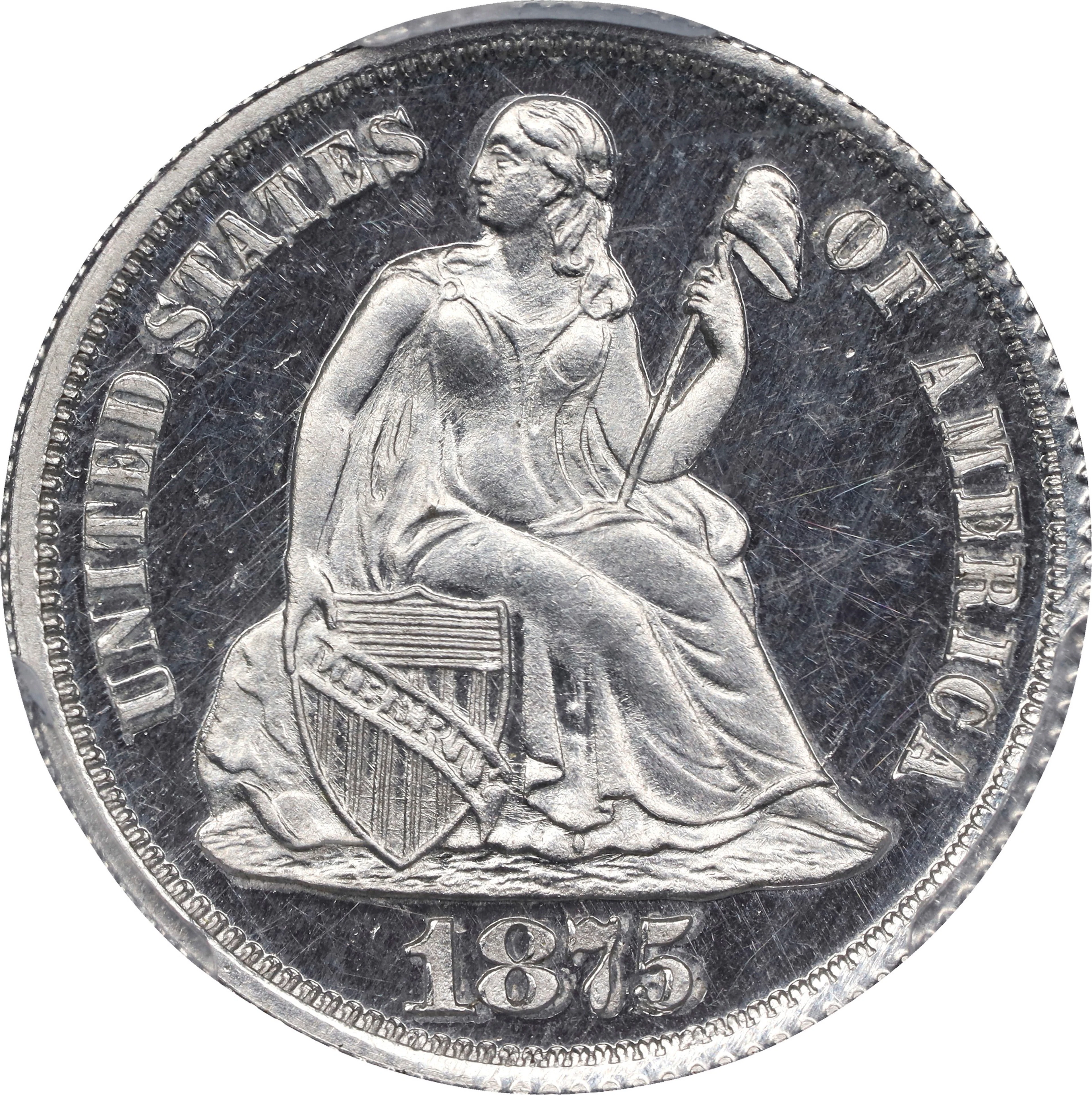 1875 Pattern Liberty Seated Dime. Judd-1391, Pollock-1534. Rarity-8.