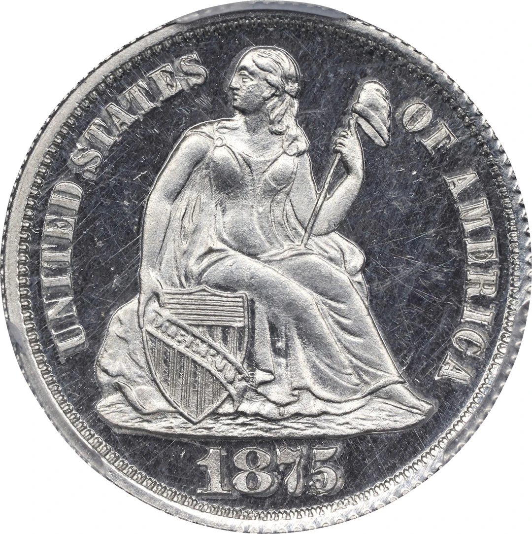 1875 Pattern Liberty Seated Dime. Judd-1391, Pollock-1534. Rarity-8.