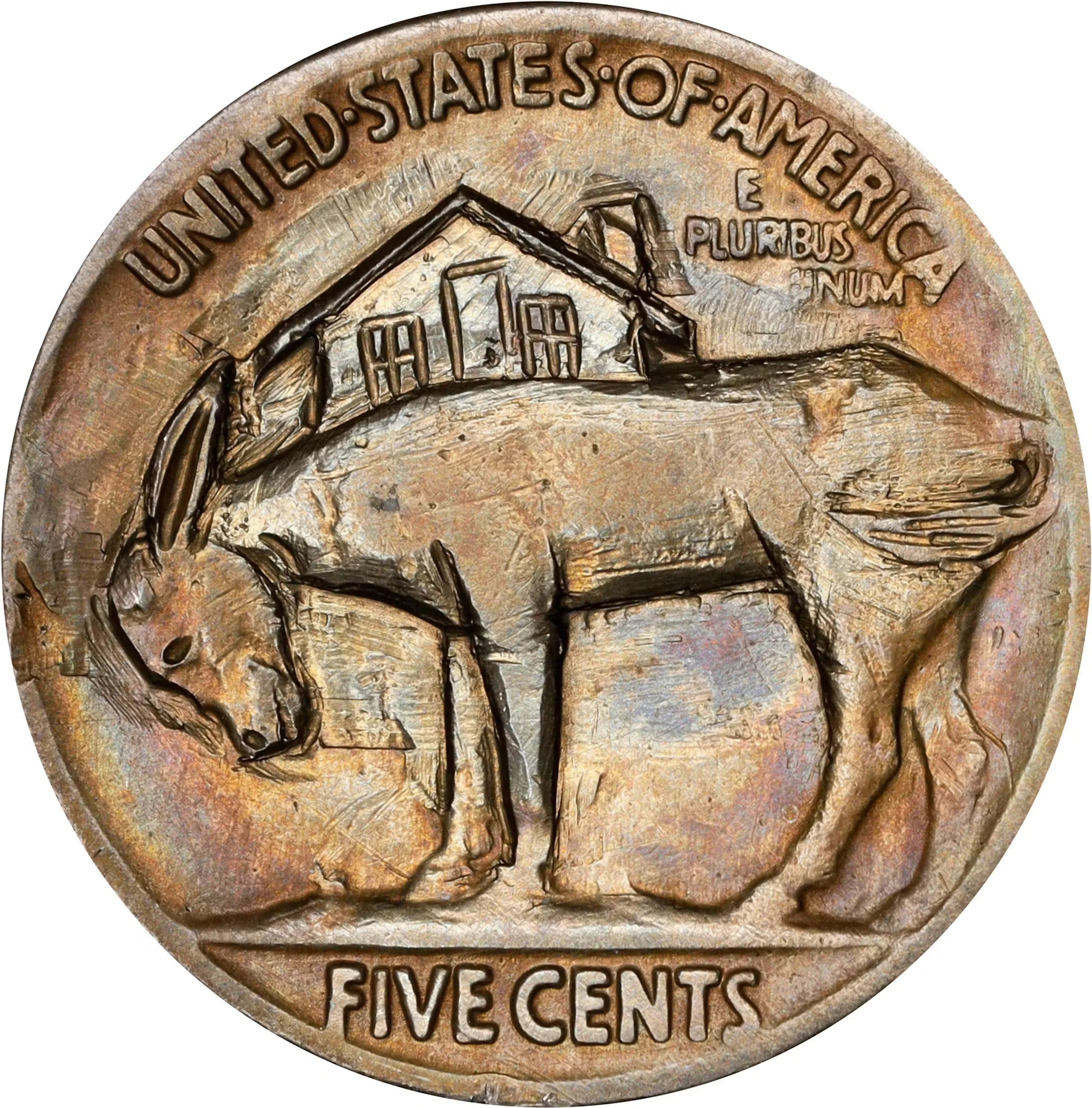 Mule with House in Background Hobo Nickel. By Bo. Quality of Work: