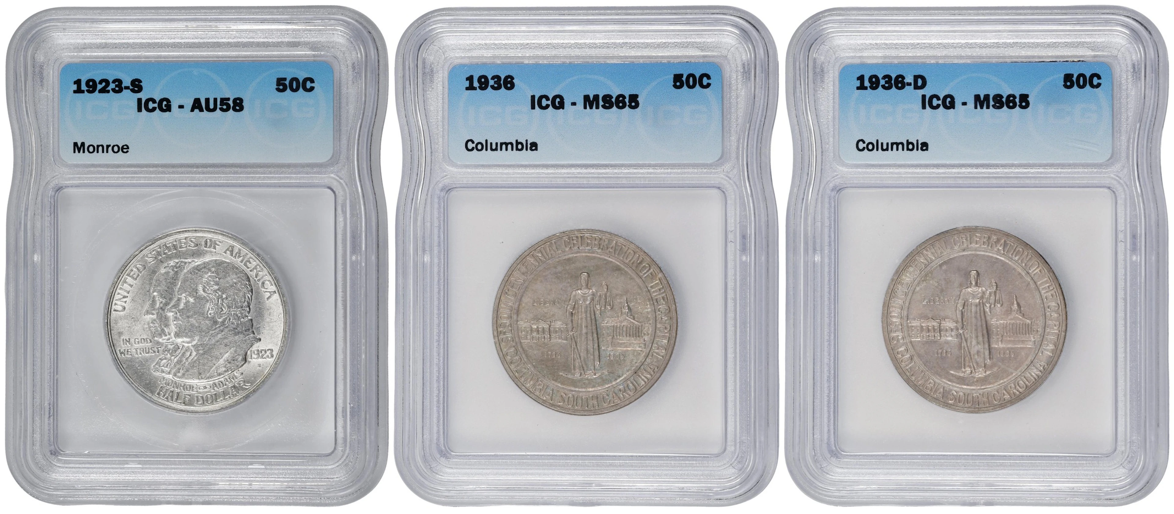Lot of (3) Classic Commemorative Half Dollars. (ICG).
