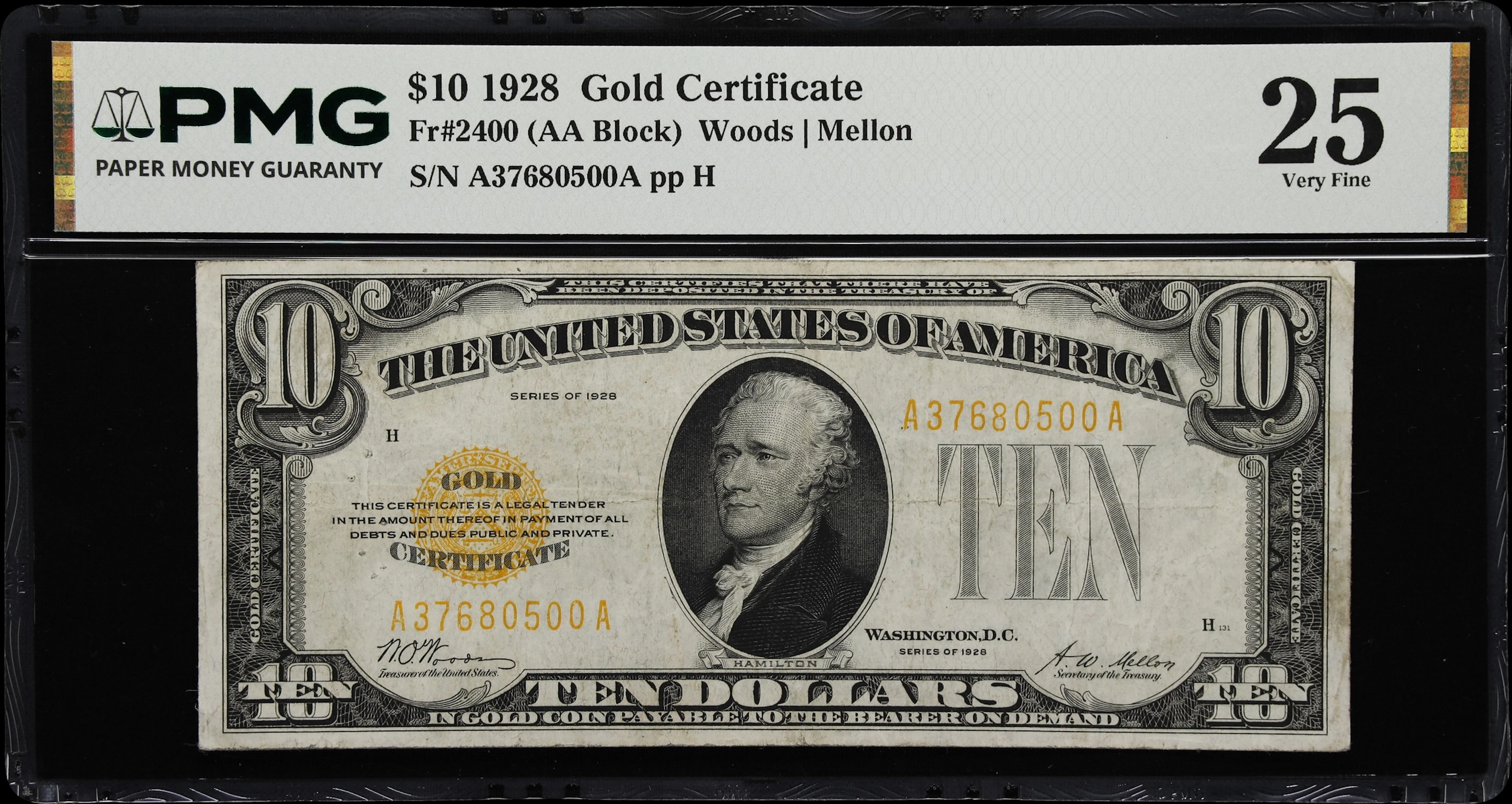 Fr. 2400. 1928 $10 Gold Certificate. PMG Very Fine 25.