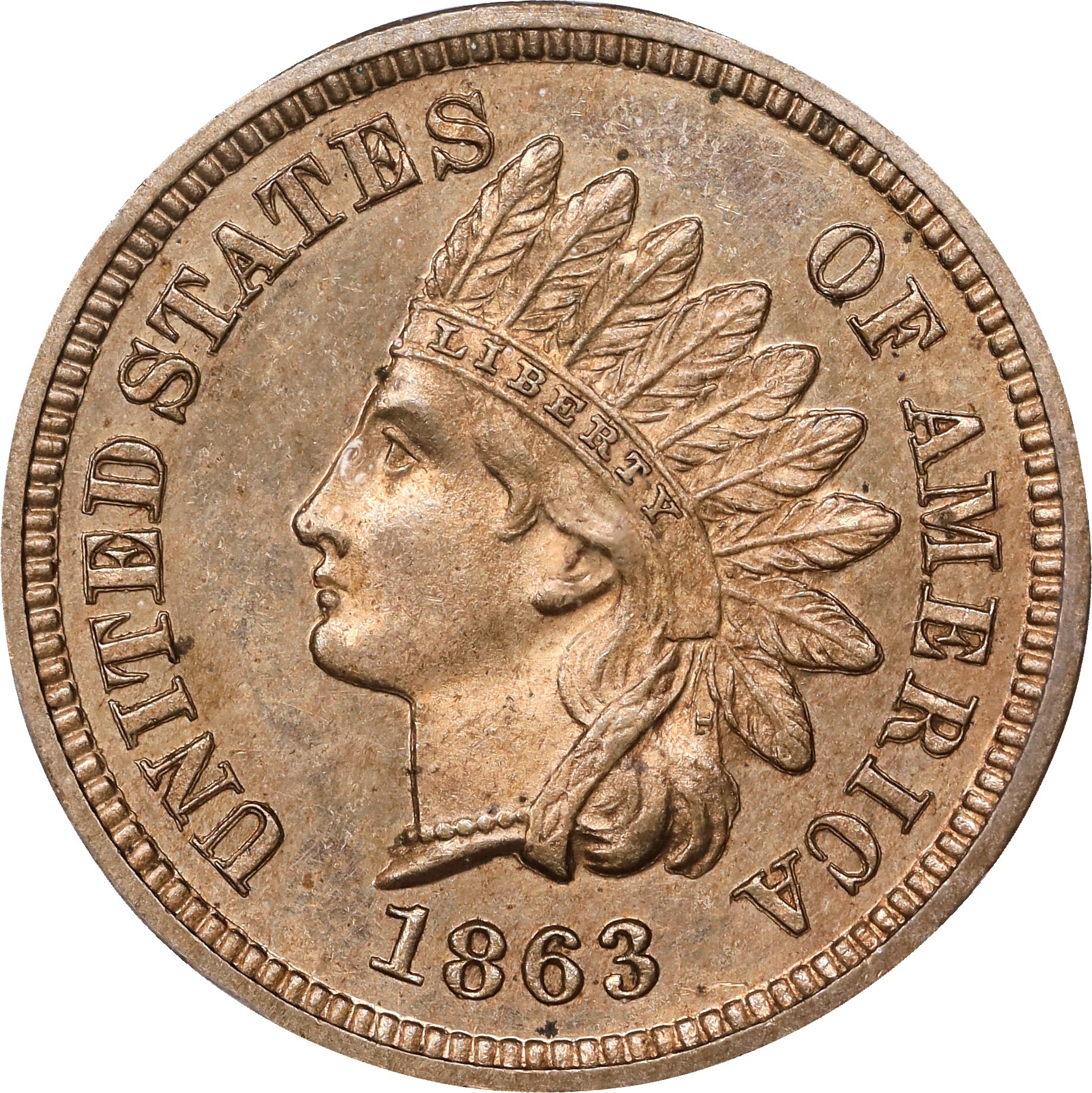 1863 L on Ribbon Indian Cent. Judd-302, Pollock-365, Snow-PT3a. Rarity-7+.