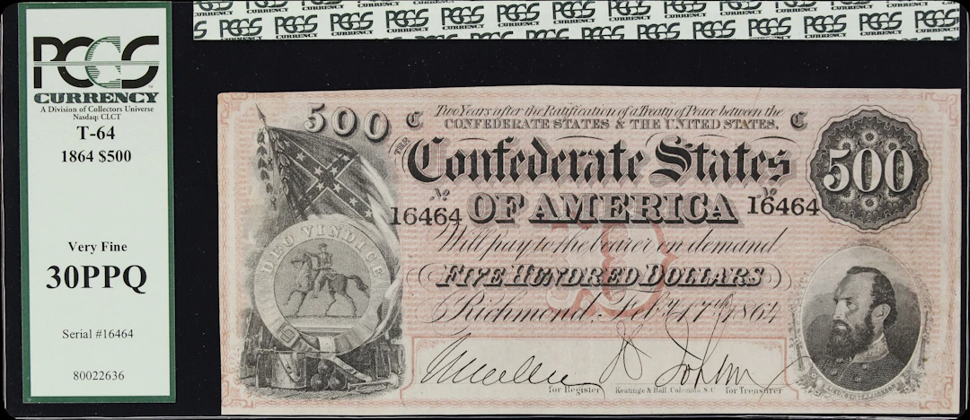 T-64. Confederate Currency. 1864 $500. PCGS Currency Very Fine 30 PPQ.