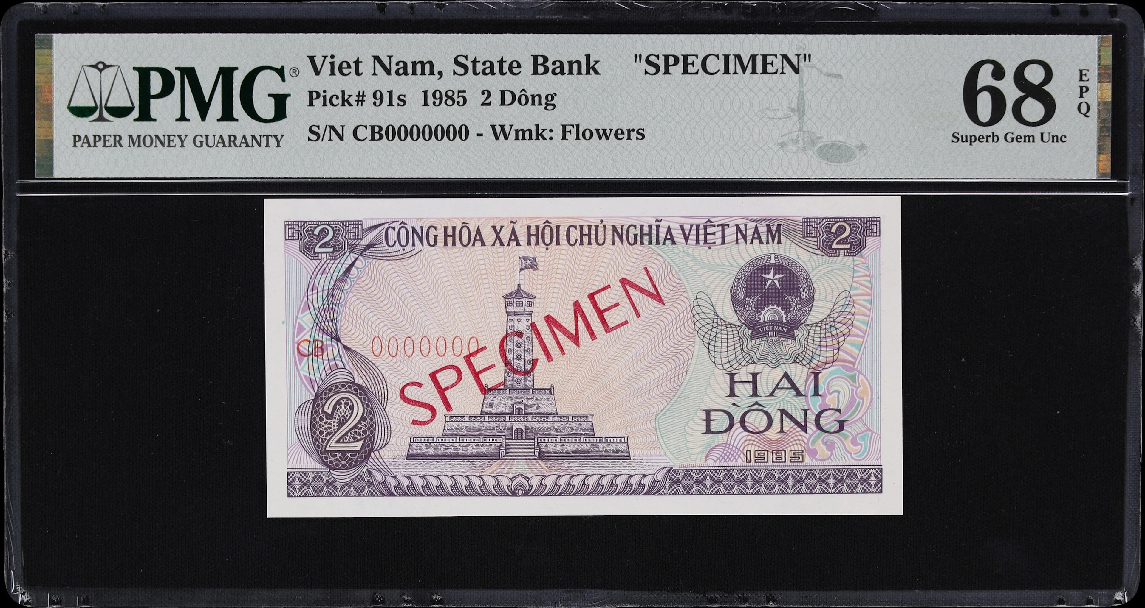 VIETNAM. State Bank of Vietnam. 2 Dong, 1985. P-91s. Specimen. PMG