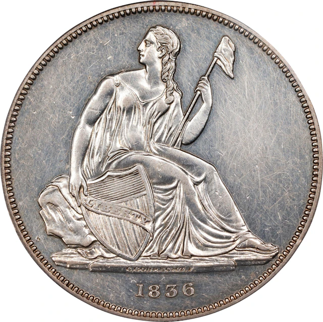 1836 Gobrecht Silver Dollar. Name on Base. Original. Judd-60, Pollock-65
