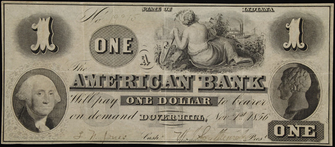 Dover Hill, Indiana. American Bank. 1856 $1. Very Fine.