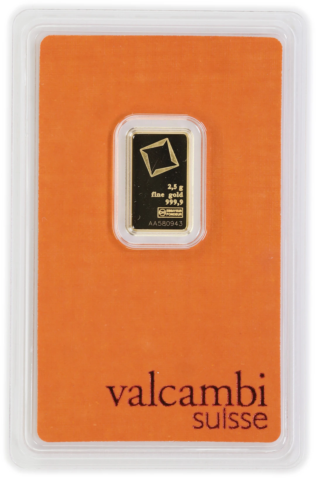 (0.08 oz, 2.5 g AGW). Valcambi Suisse 2.5 gram Gold Bar.