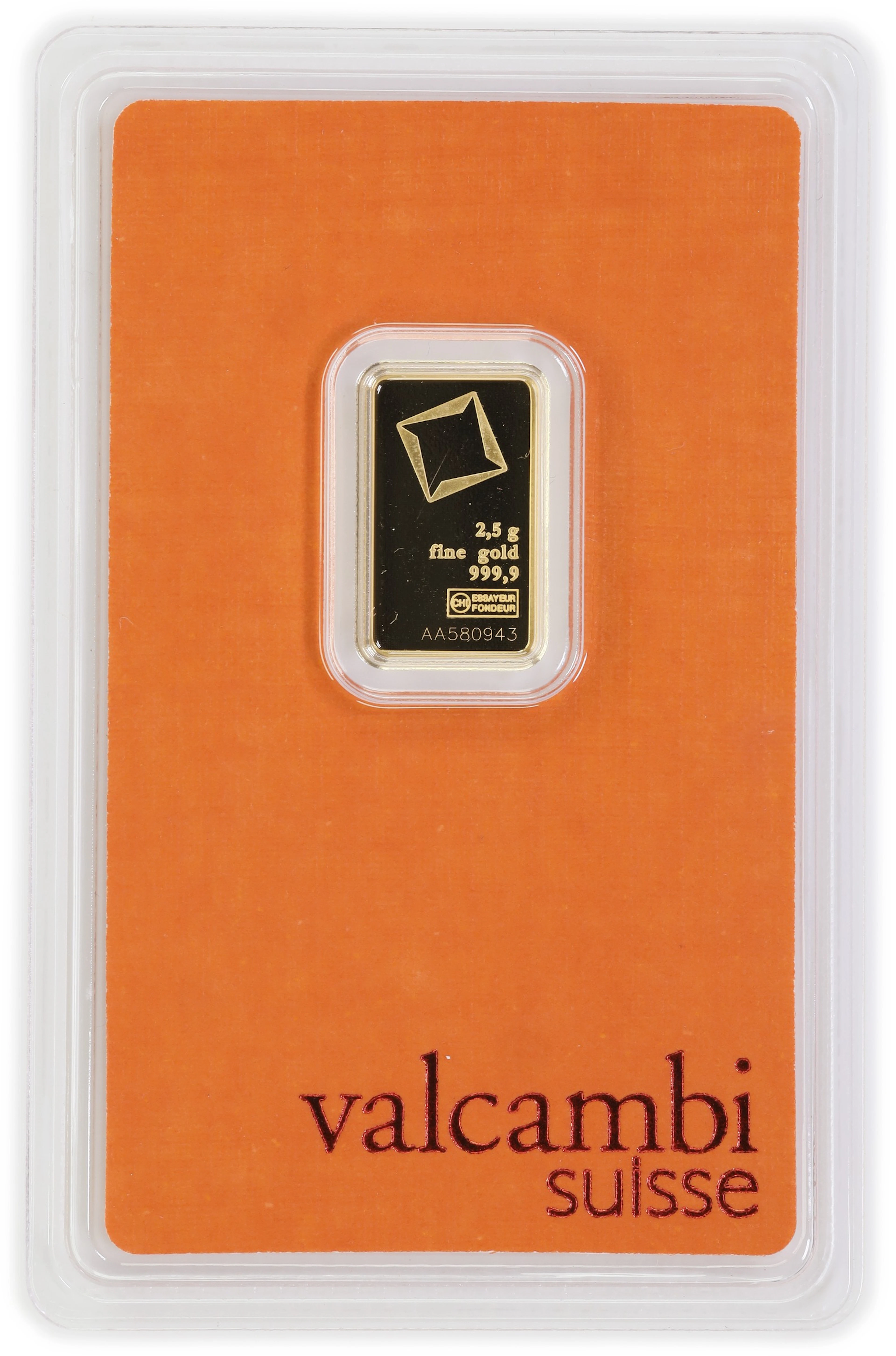 (0.08 oz, 2.5 g AGW). Valcambi Suisse 2.5 gram Gold Bar.