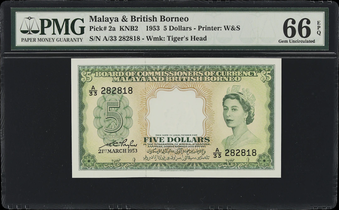 MALAYA AND BRITISH BORNEO. Board of Commissioners of Currency. 5 Dollars