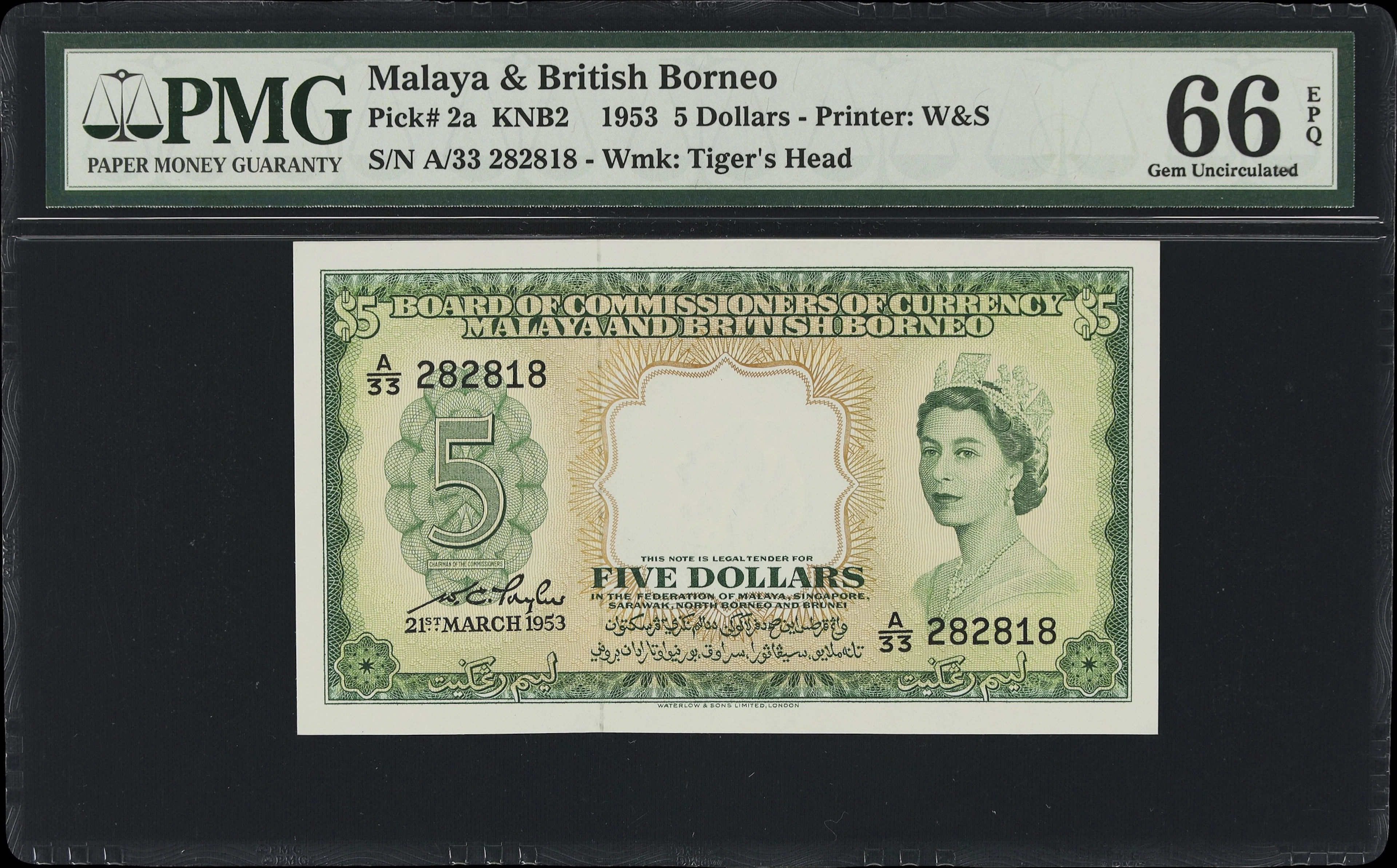MALAYA AND BRITISH BORNEO. Board of Commissioners of Currency. 5 Dollars