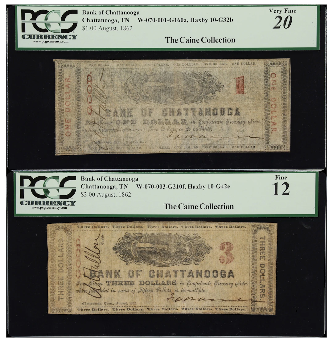 Lot of (2) Chattanooga, Tennessee. Bank of Chattanooga. 1862 $1 &