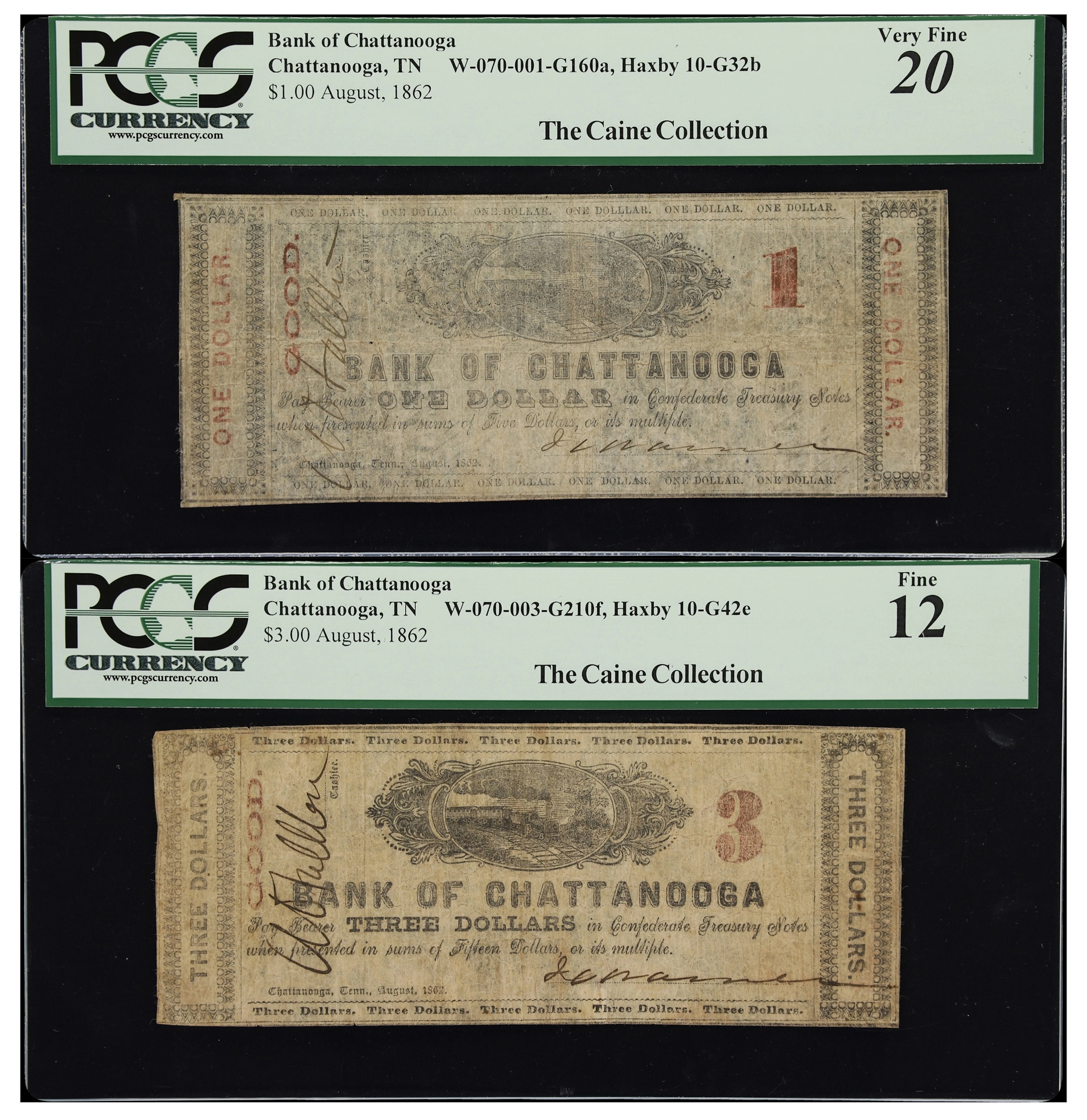 Lot of (2) Chattanooga, Tennessee. Bank of Chattanooga. 1862 $1 &