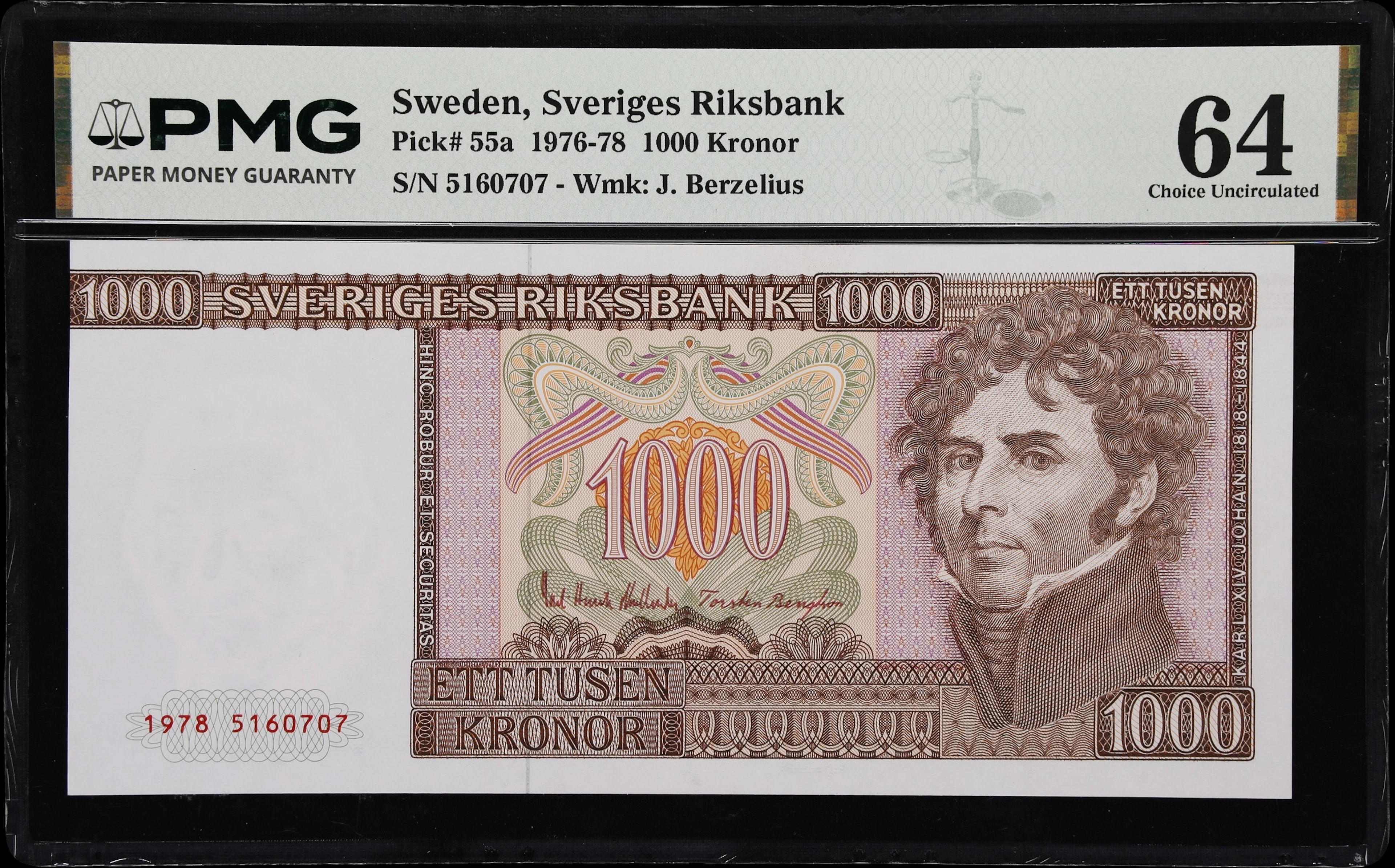 SWEDEN. Sveriges Riksbank. 1000 Kronor, 1978. P-55a. PMG Choice Uncirculated