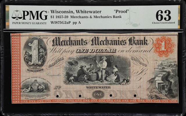Whitewater, Wisconsin. Merchants & Mechanics Bank. 18xx $1. PMG Choice
