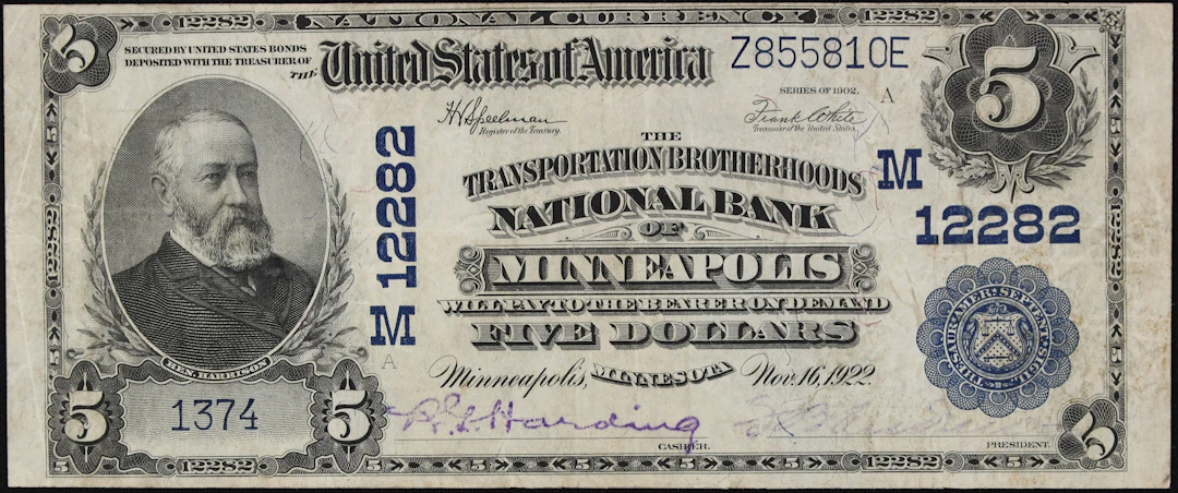 Minneapolis, Minnesota. $5 1902 Plain Back. Fr. 609. The Transportation