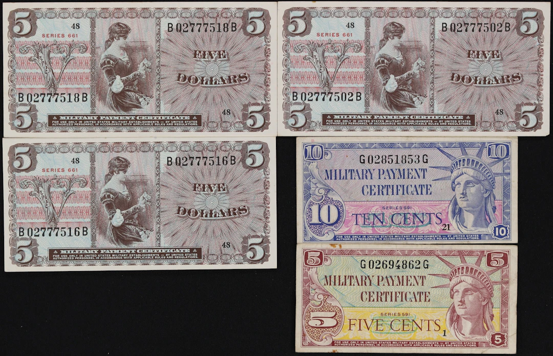 UNITED STATES. Lot of (5). Military Payment Certificates. Series 591