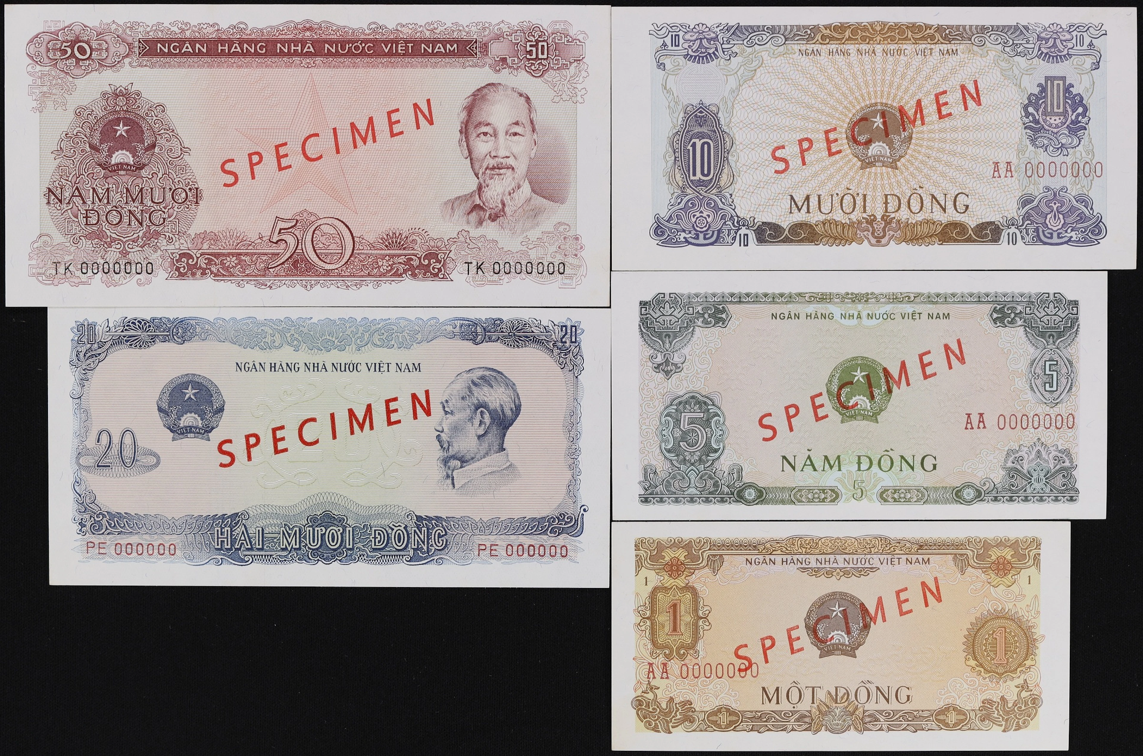 VIETNAM. Lot of (5). State Bank of Vietnam. 1, 5, 10, 20, & 50 Dong