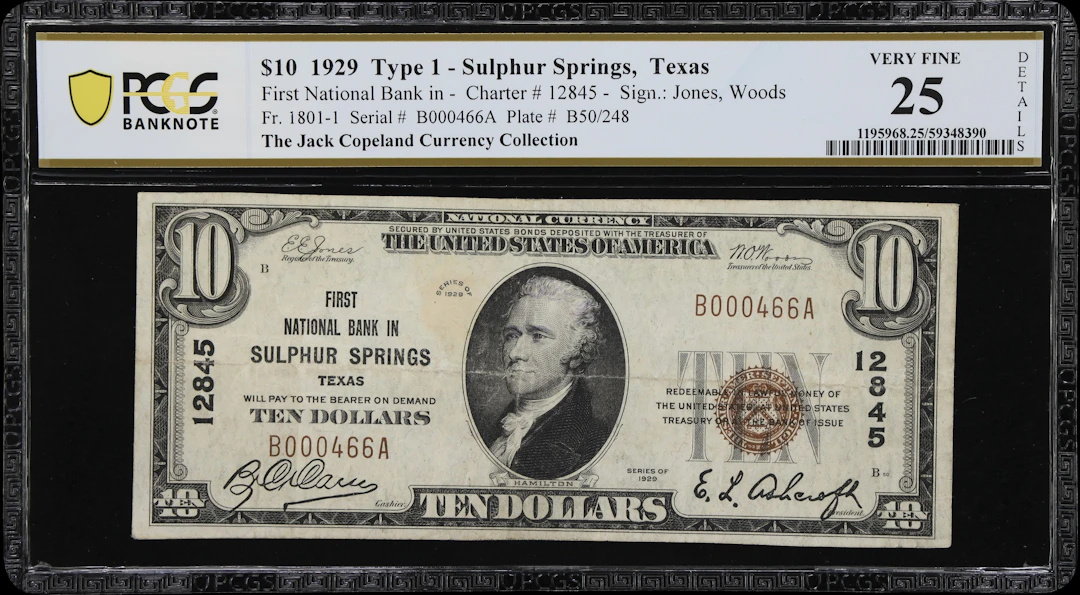 Sulphur Springs, Texas. $10 1929 Ty. 1. Fr. 1801-1. First NB. Charter