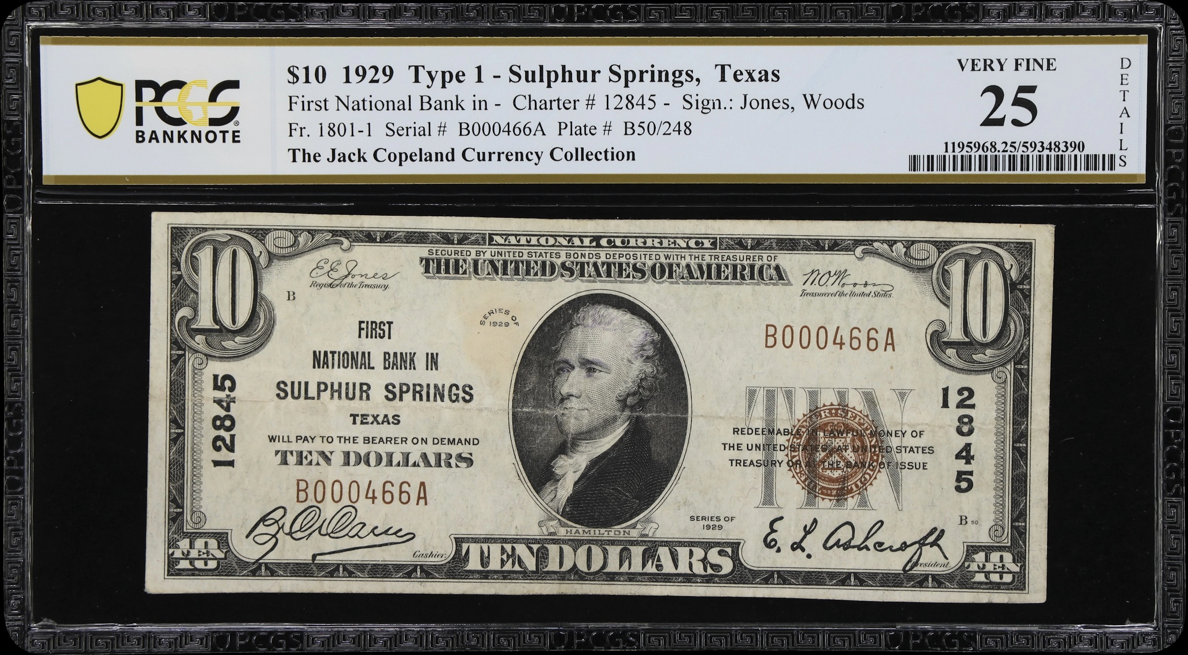 Sulphur Springs, Texas. $10 1929 Ty. 1. Fr. 1801-1. First NB. Charter