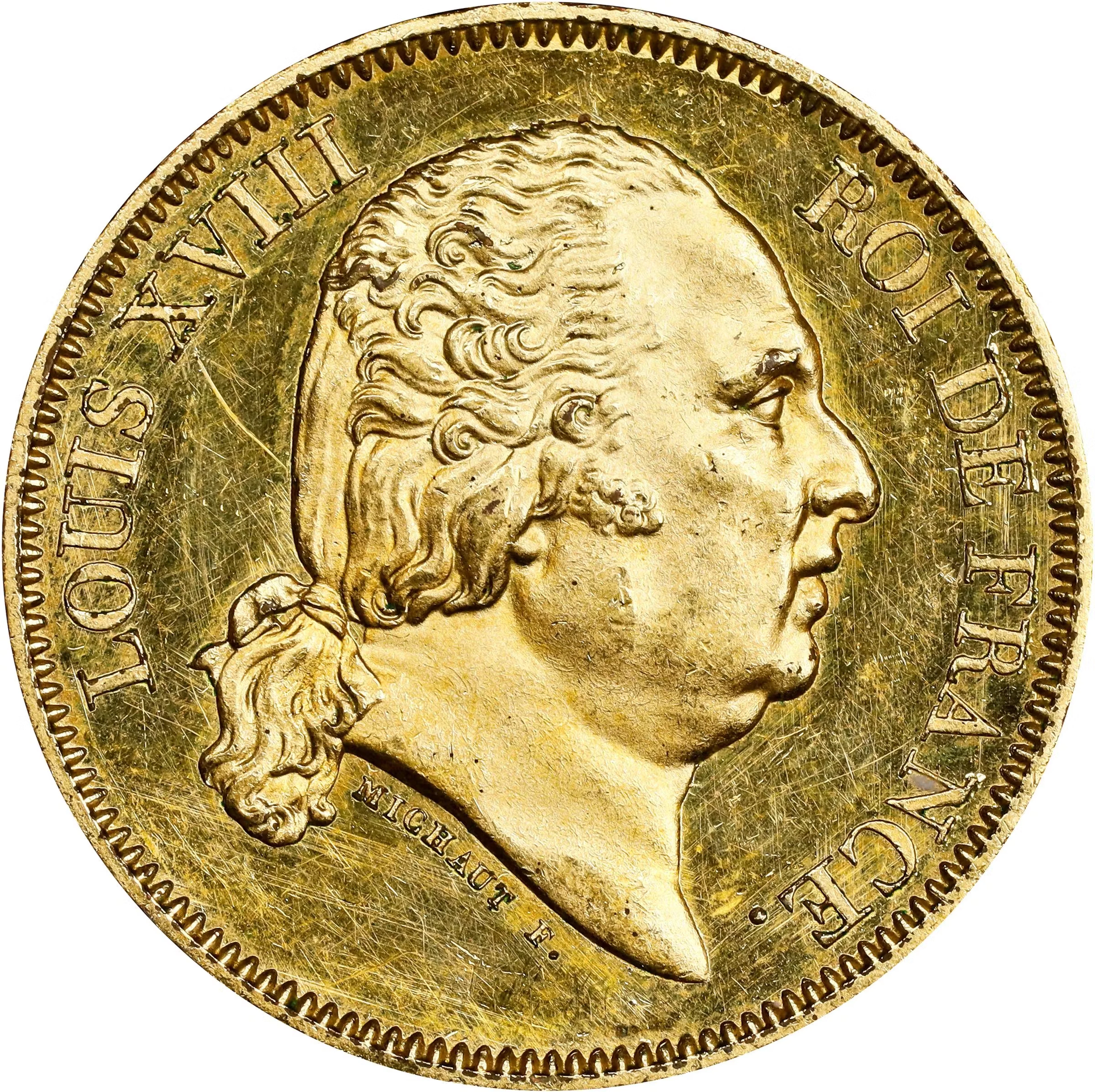 FRANCE. Kingdom (First Restoration). Gilt Bronze 40 Francs Essai (Pattern)