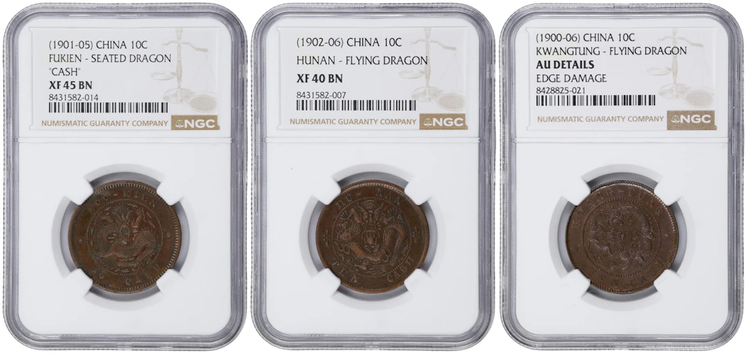 CHINA. Trio of 10 Cash (3 Pieces), 1900-06. Kuang-hsu (Guangxu). All