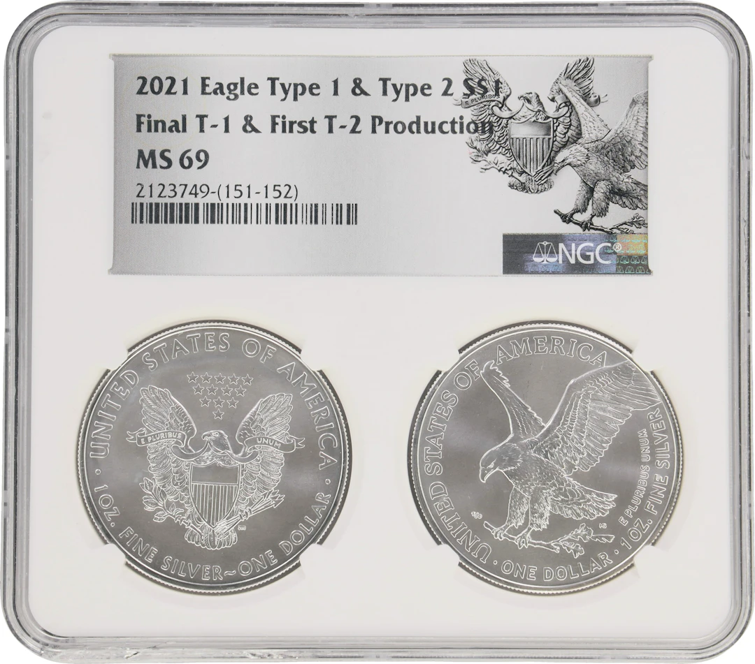 (2 oz, 62.208 g ASW). 2021 American Silver Eagle Type 1 & Type 2 Two-Coin