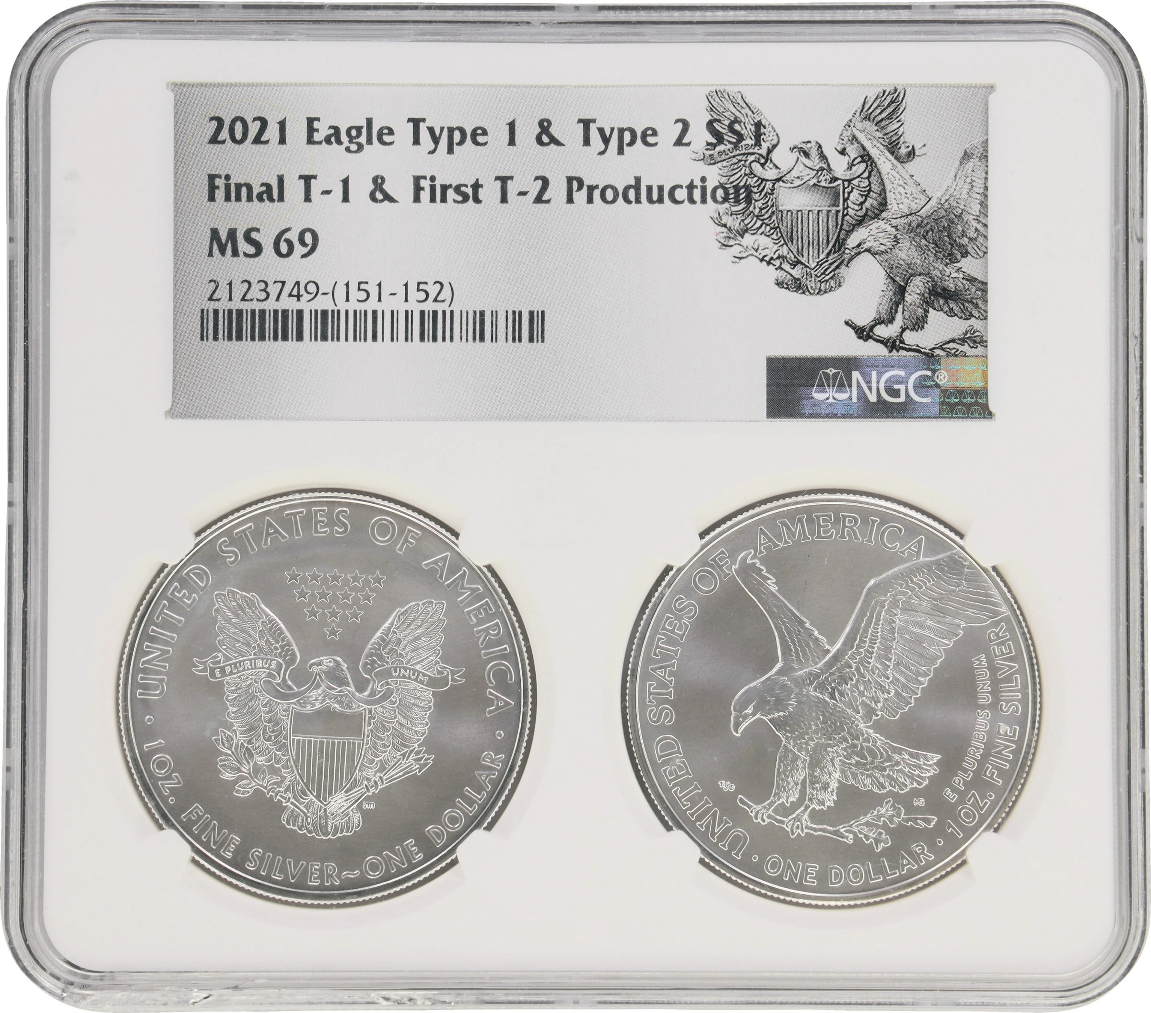 (2 oz, 62.208 g ASW). 2021 American Silver Eagle Type 1 & Type 2 Two-Coin