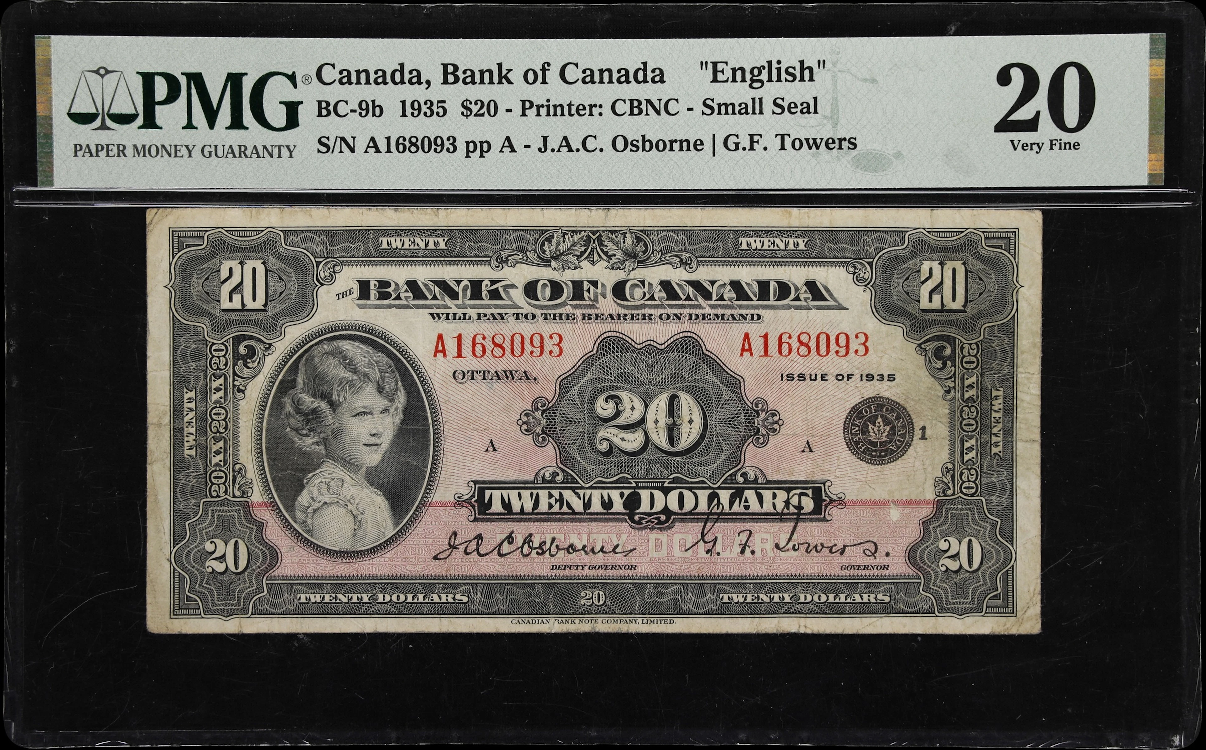 CANADA--BANK OF CANADA. Bank of Canada. 20 Dollars, 1935. BC-9b. English