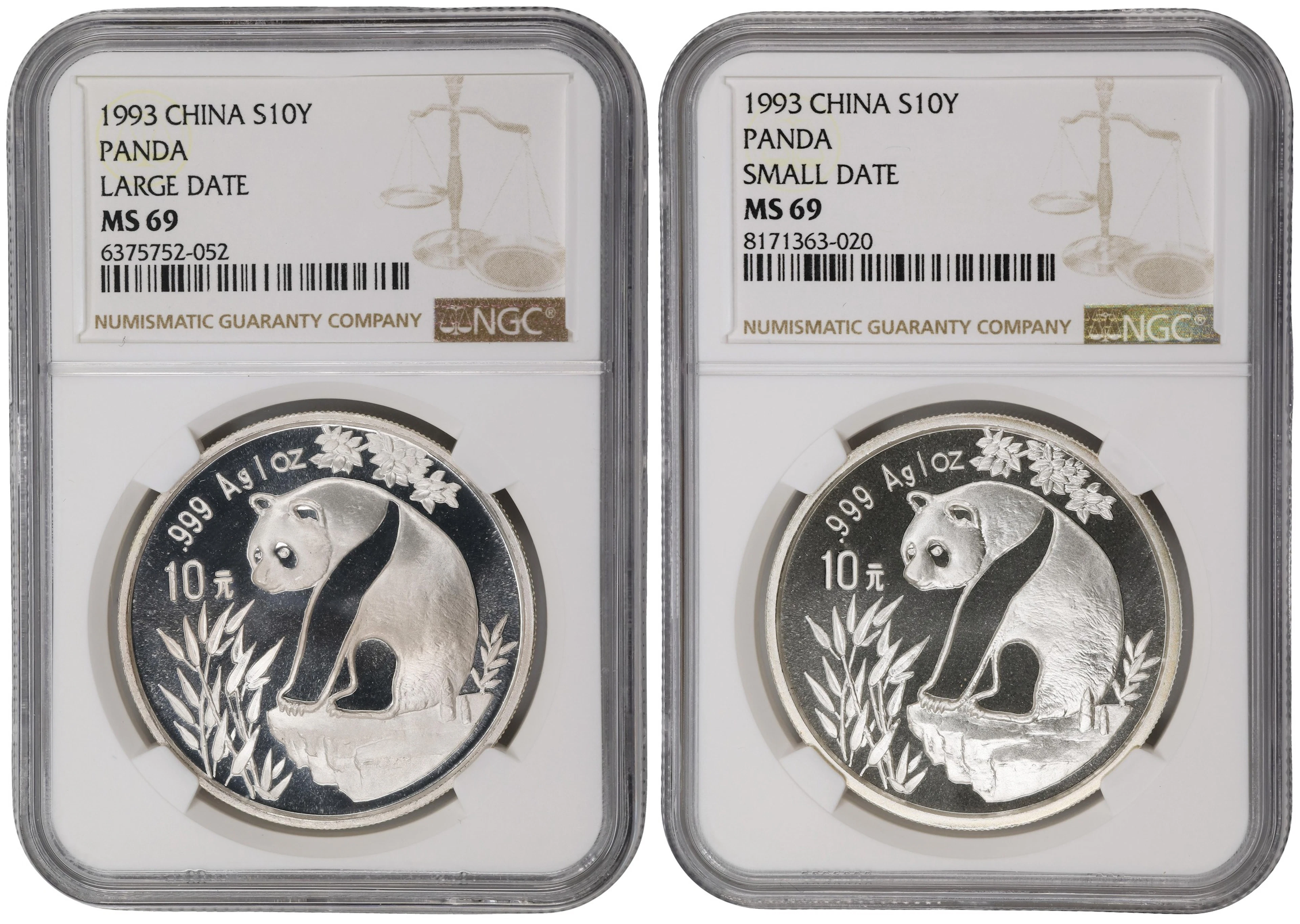 (t) CHINA. Duo of Silver 10 Yuan (2 Pieces), 1993. Panda Series. Both