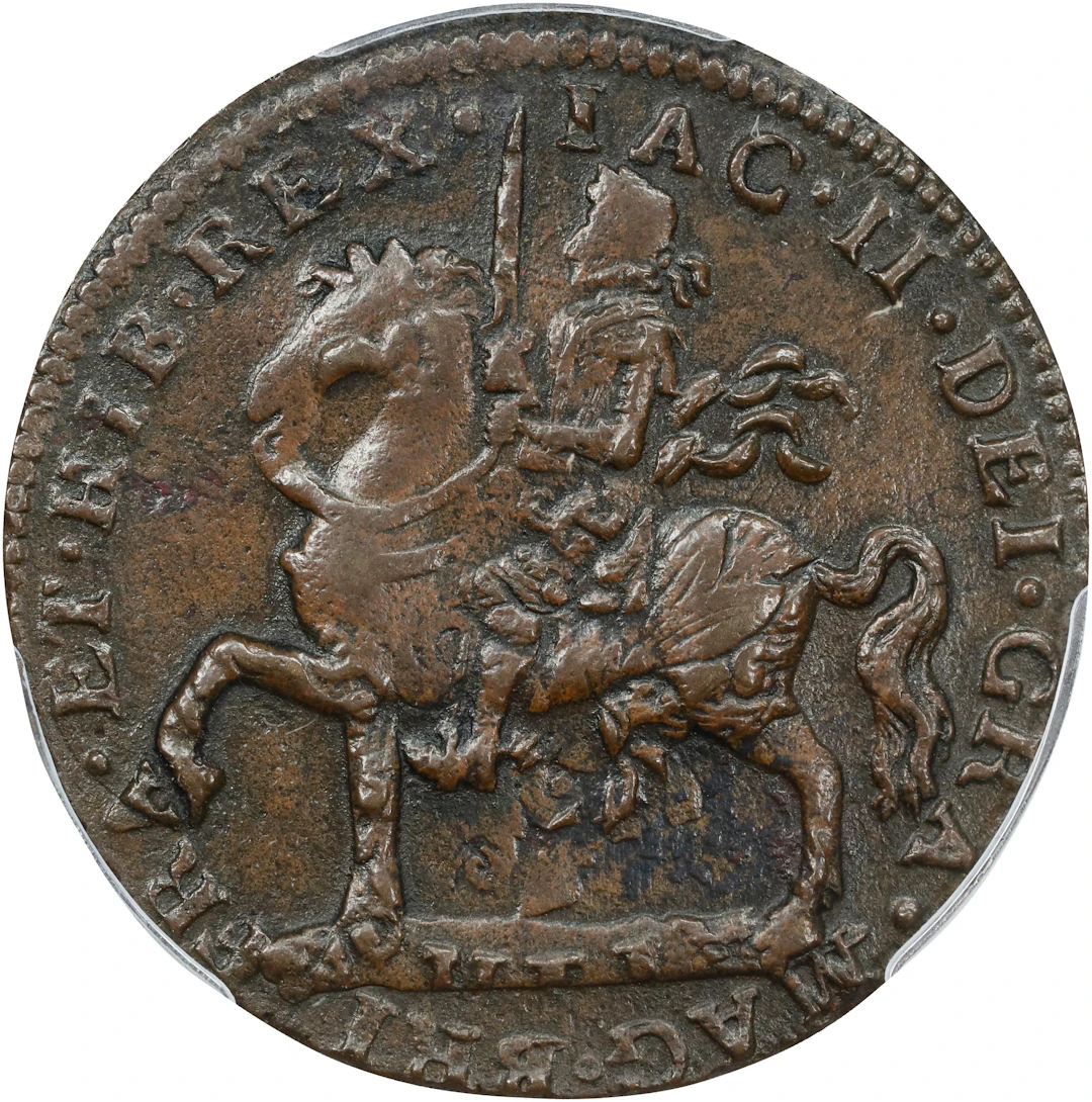 IRELAND. Gun Money Crown, 1690. Dublin or Limerick Mint. James II. PCGS EF-45.