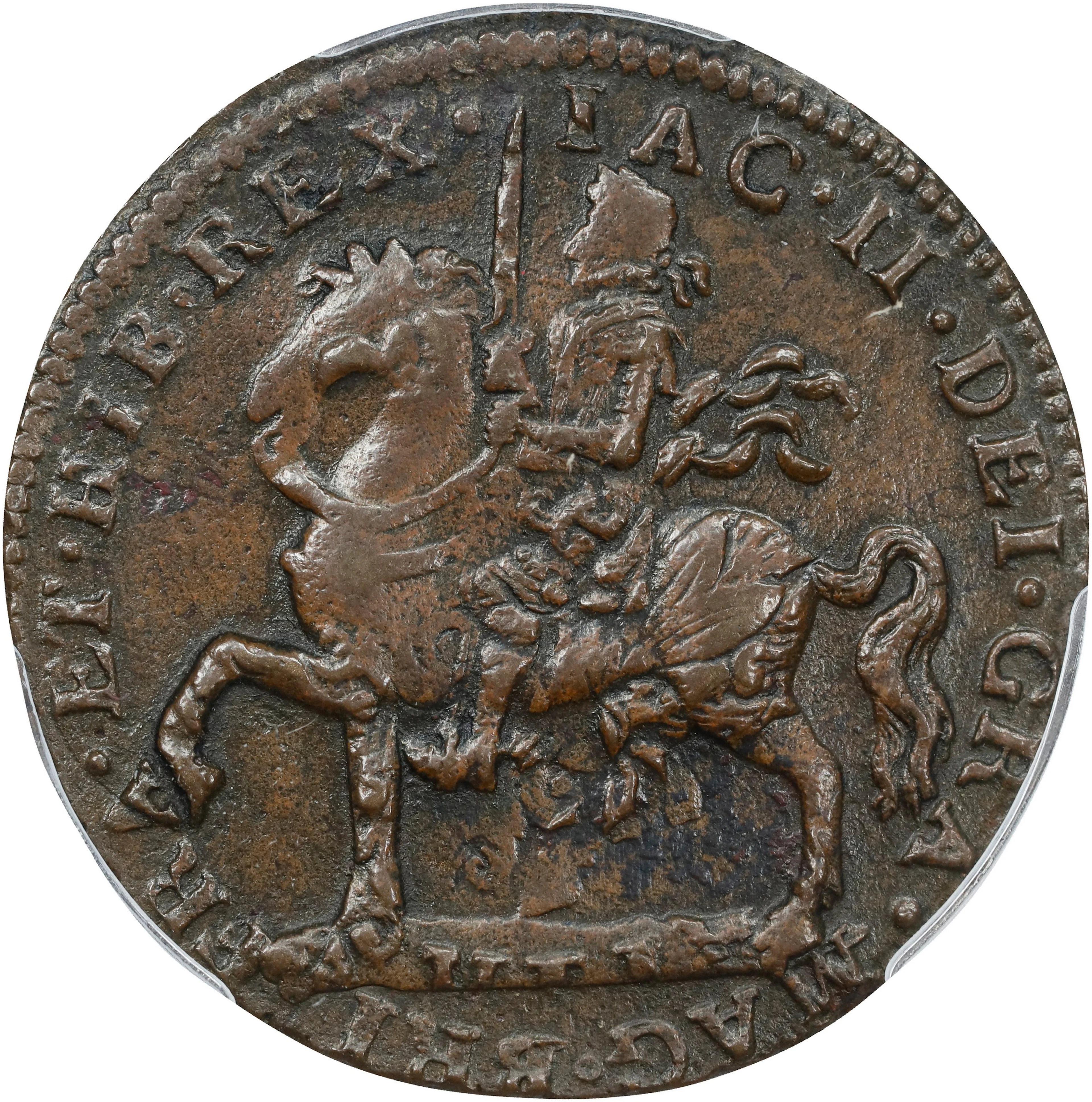 IRELAND. Gun Money Crown, 1690. Dublin or Limerick Mint. James II. PCGS EF-45.