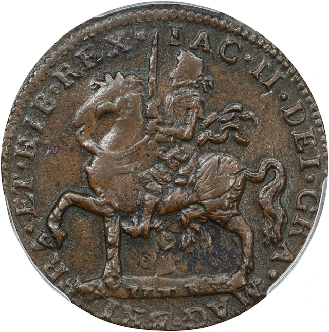 IRELAND. Gun Money Crown, 1690. Dublin or Limerick Mint. James II. PCGS EF-45.