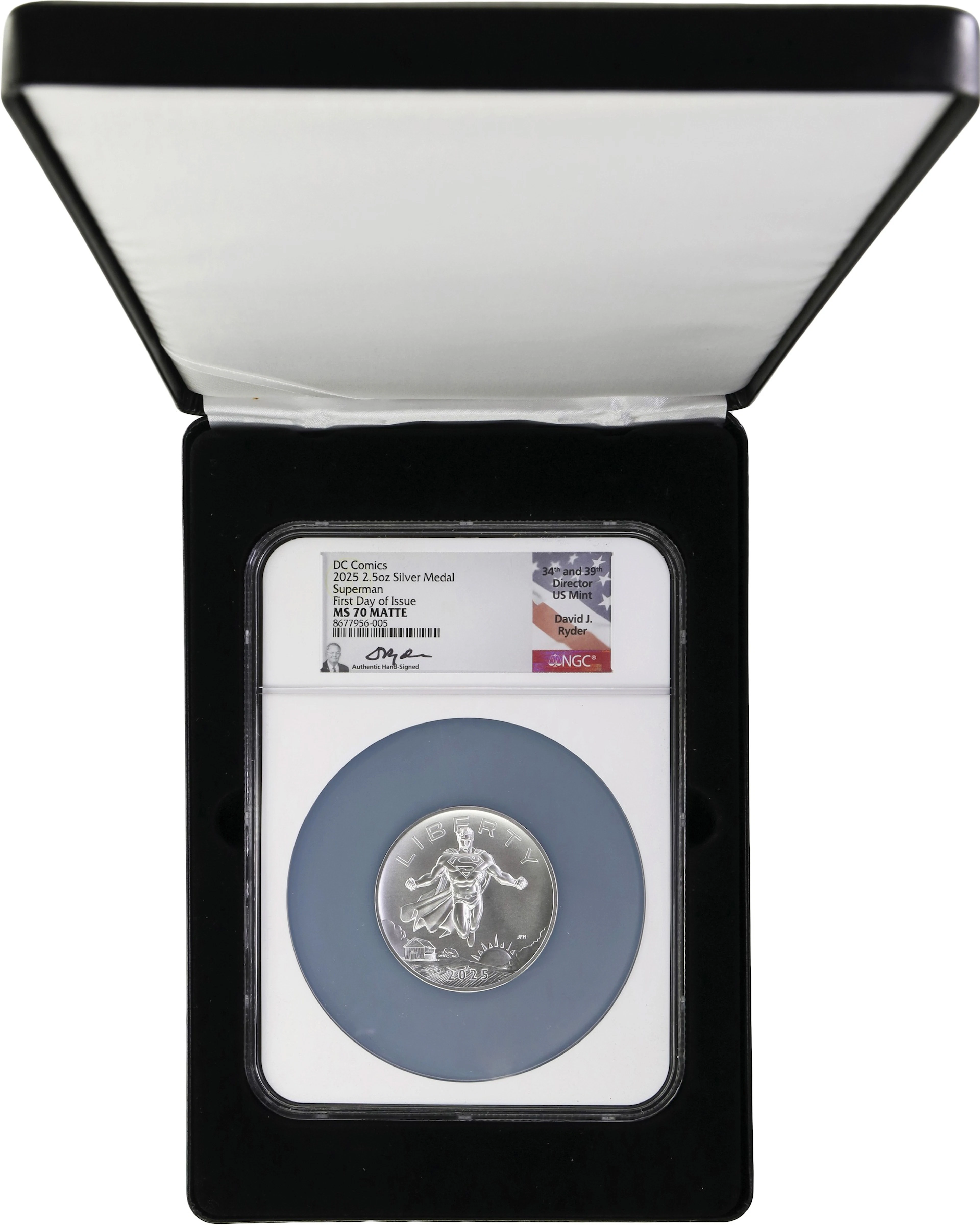 (2.5 oz, 77.76 g ASW). 2025 DC Comics Superman 2.5 oz Silver Medal.