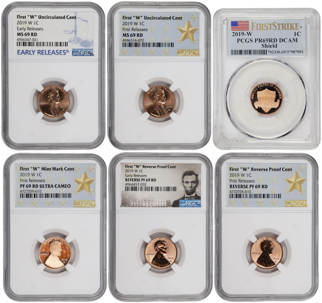 Lot of (6) Certified 2019-W Lincoln Cents.